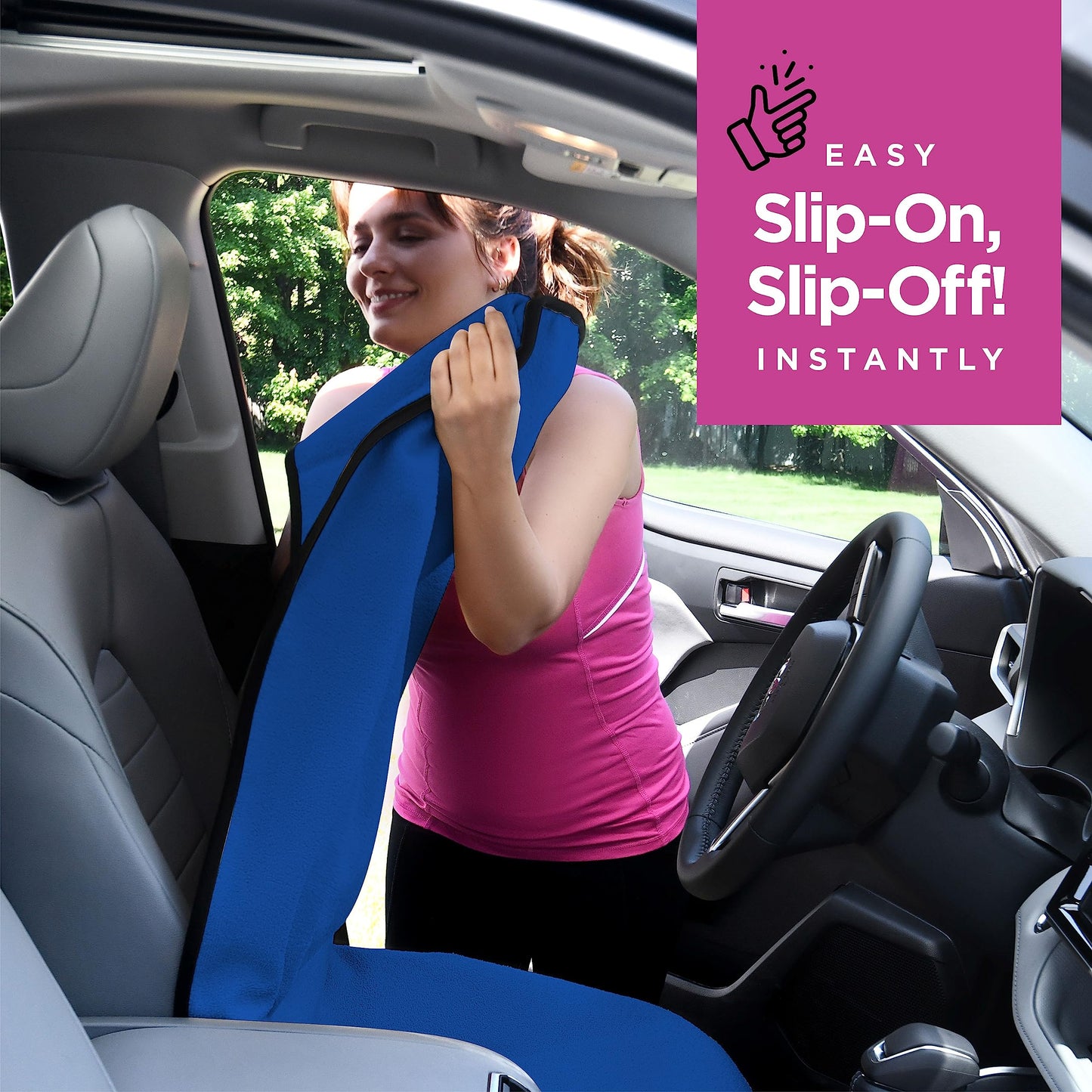 lebogner Car Seat Towel Cover for Post Gym Workout, Running, Swimming, and Hiking, 2 Pack Universal Fit Anti-Slip Waterproof Sweating Bucket Seat Protector for Cars, SUVs and Trucks, Blue