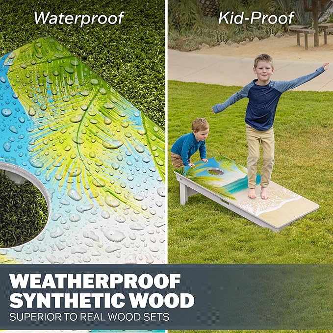 GoSports 4 x 2 ft Resort Collection All Weather Cornhole Boards - Choose Rustic, Beach, White DIY, Blue Stripe, Palms - Regulation Size Set