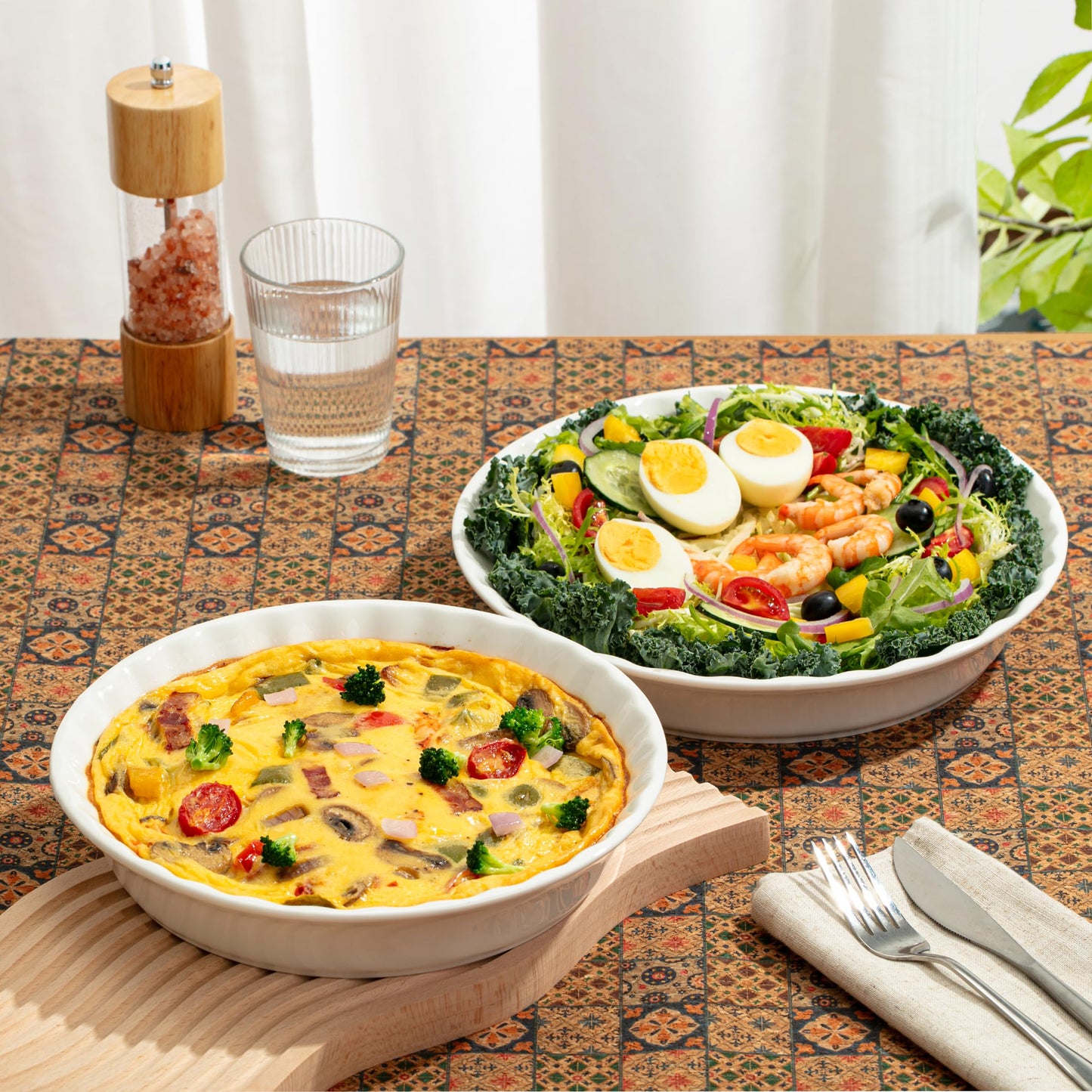 Brew To A Tea BTaT- Ceramic Pie Pan for Baking, 2 Pack, 10.5" & 9.5", Porcelain Ceramic Pie Plate for Salad, Pasta, Fruit and Tart, Freezer, Oven, Microwave and Dishwasher Safe