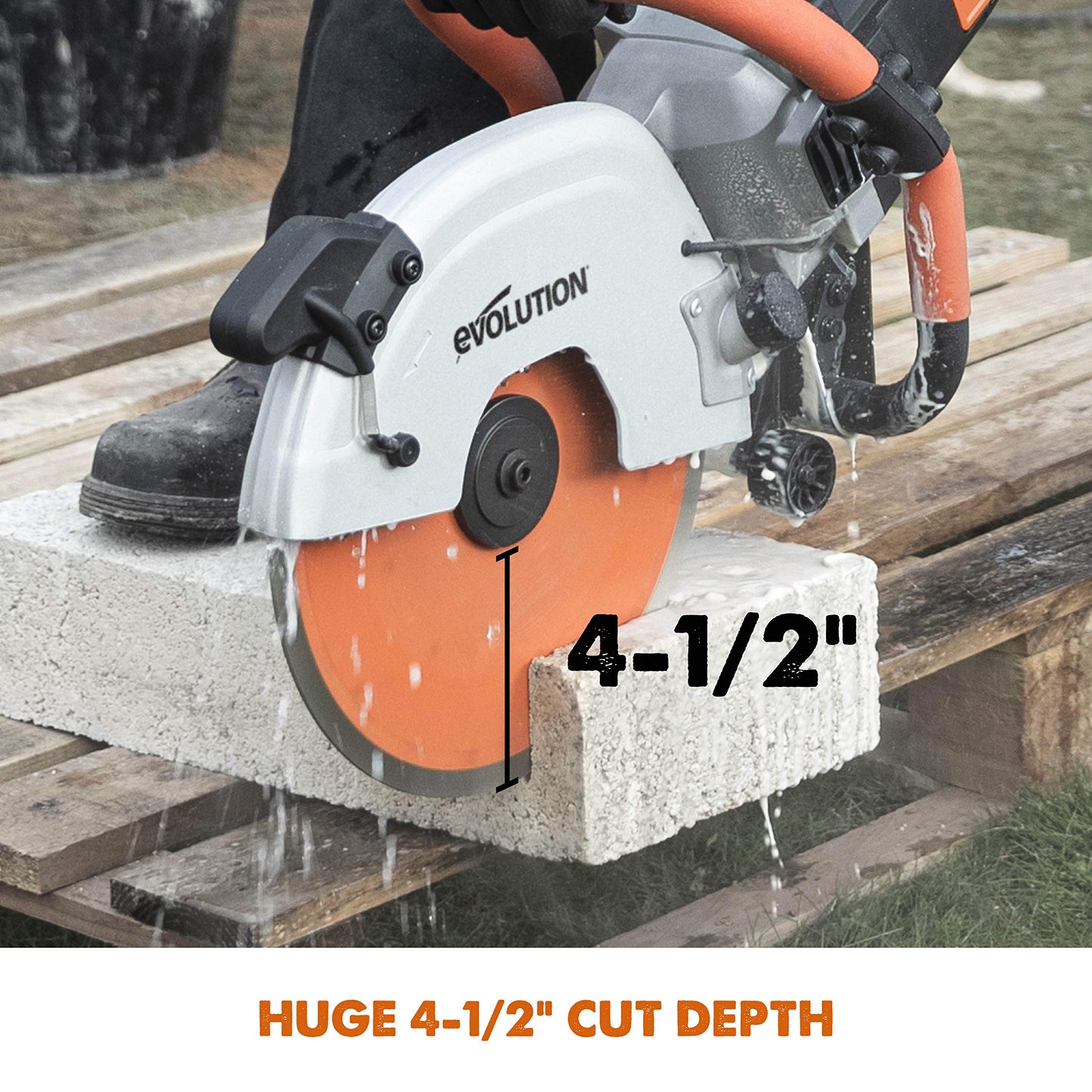 Evolution R12DCT 12 Inch Concrete Saw with Water Fed Dust Suppression (Aka Angle Grinder, Cut Off Saw, Masonry) Electric, No Gas, 4-1/2" Cut - Incl Premium Diamond Blade (Formerly R300DCT+)
