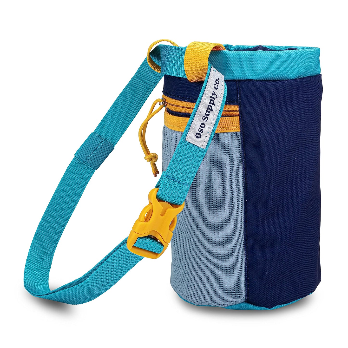 Oso Supply Co - Chalk Bag for Rock Climbing, Bouldering Chalk Bag Bucket with Quick-Clip Belt, Zippered Pockets and Pouch - Perfect Indoor/Outdoor Rock Climbing Gear Equipment (Powder Blue/Yellow)