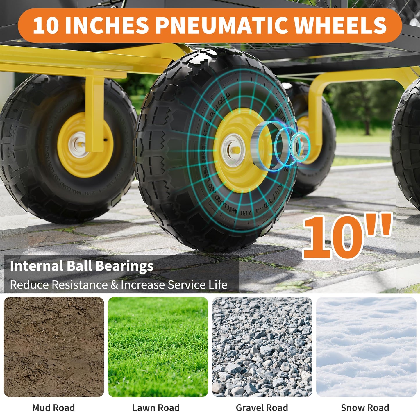 900 Lbs Garden Wagon, 2-in-1 Heavy-Duty Steel Garden Cart, with 10 Inch All-Terrain Tires and Removable Mesh Side Panels, 180° Rotating Handle, Metal Utility Yard Trailer, Outdoor Gardens Wagon Cart