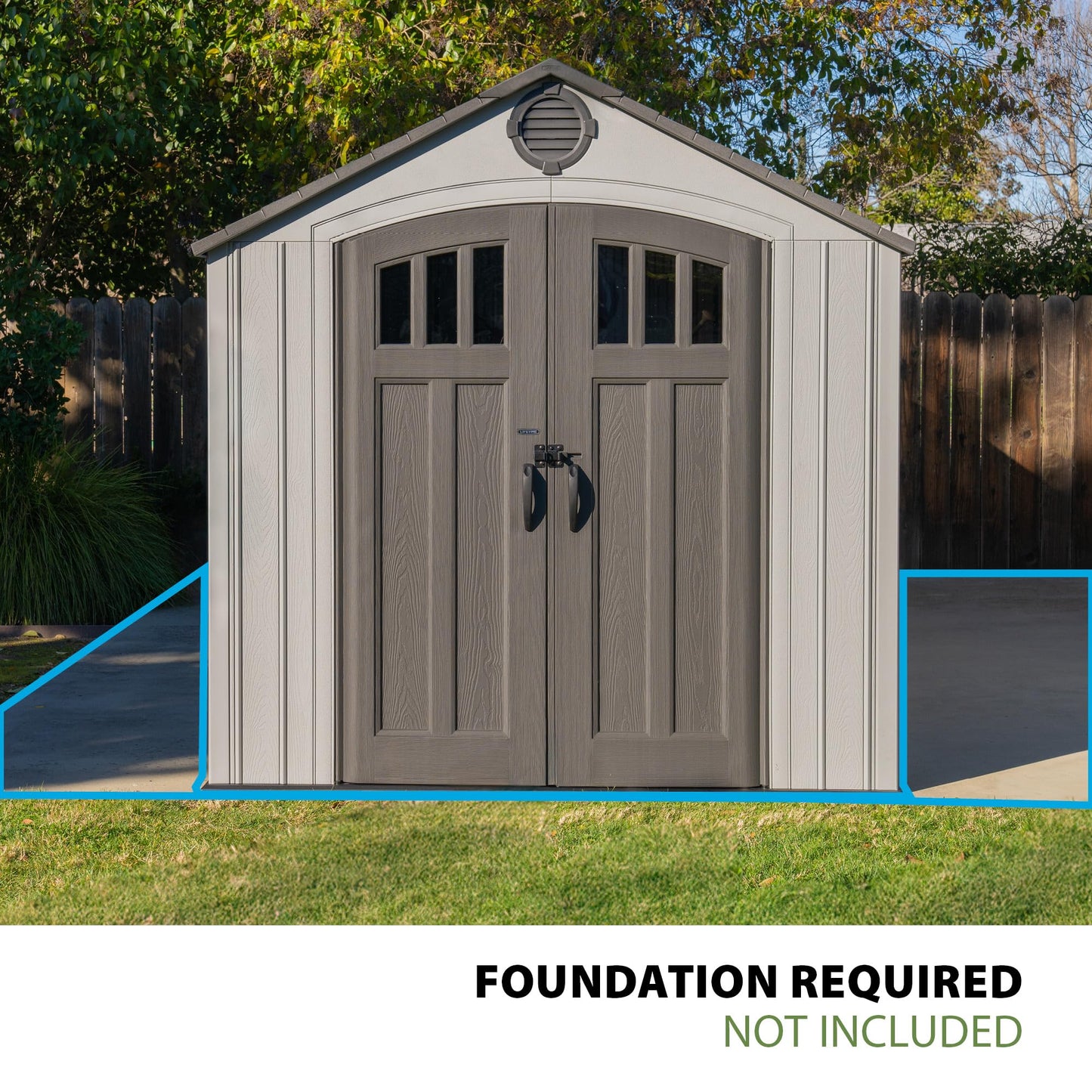 Lifetime Outdoor Storage Shed, 8x20 Ft, Gray, Resin Backyard Tool Shed with Lockable Doors and Weather-Resistant Panels