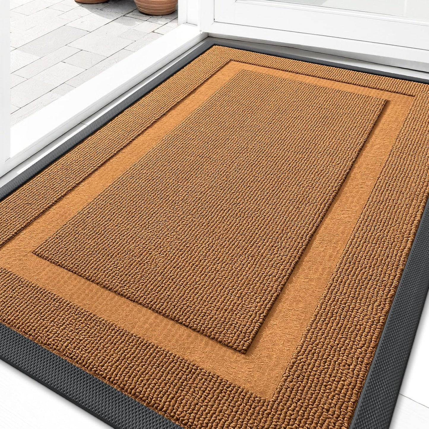 OLANLY Waterproof Front Door Mat - All-Season Indoor/Outdoor Doormat, Easy Clean, 29.5x17, Tangerine Orange