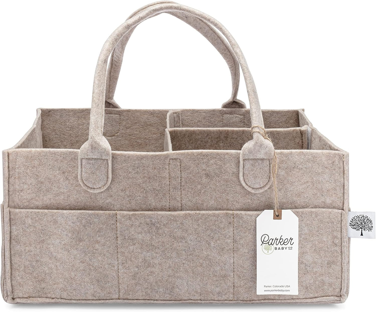 Parker Baby Co. Diaper Caddy Gift Set - Large & Regular Nursery Storage Bins | Car Organizer - Oatmeal