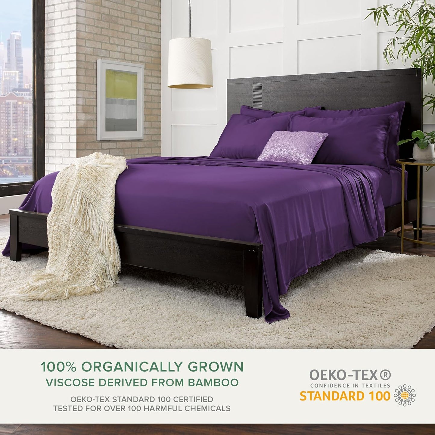 Pure Bamboo King Sheets - Luxuriously Soft & Cooling 100% Organic Viscose Bed Sheet Set | King Size, Purple