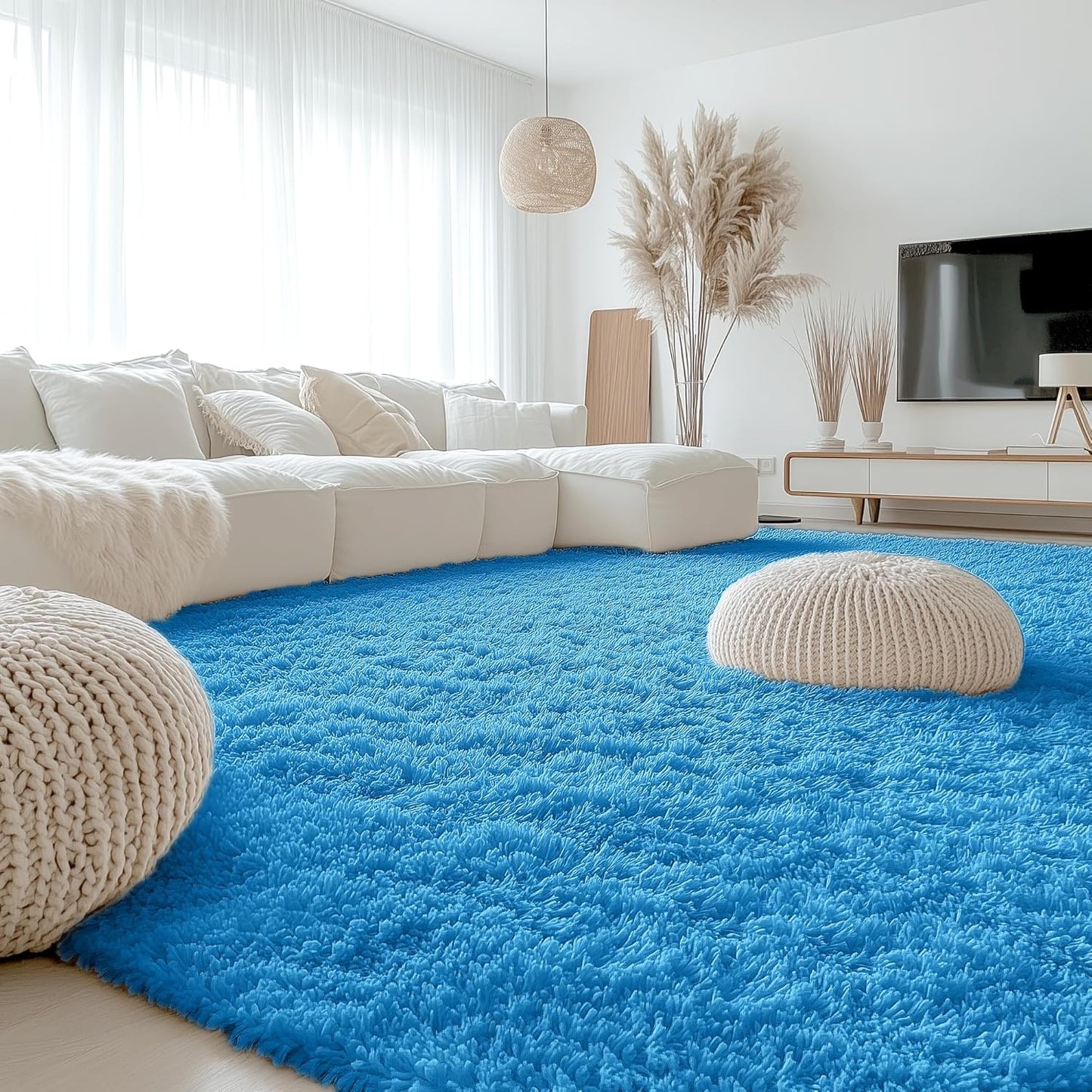 OLANLY Large Area Rug - Soft Fluffy Shaggy Carpet for Living Room & Bedroom | Bright Blue 9x12
