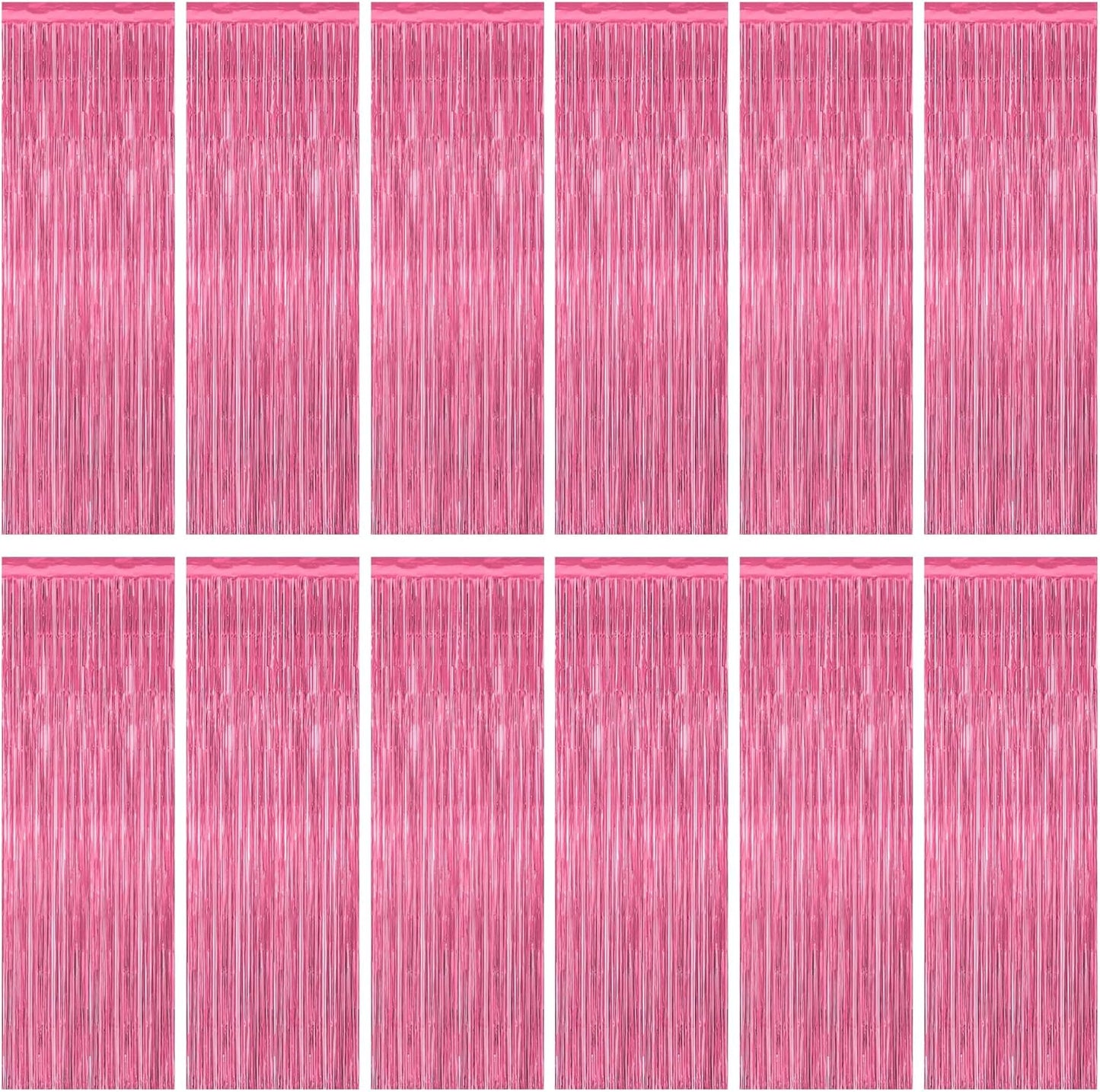 ZATAYE Pink Foil Fringe Curtains - 12 Pack Metallic Tinsel Backdrop for Birthday & Valentine's Day Decor | 3.28 FT x 7.05 FT