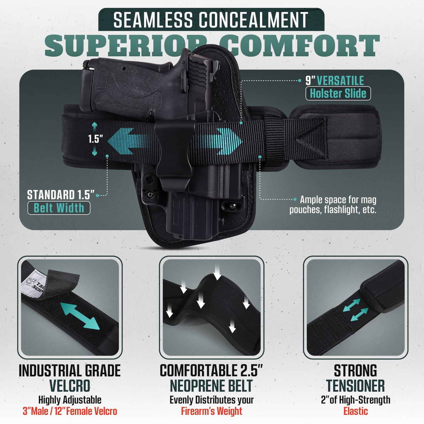 Tactical Schnauzer Concealed Carry Gun Belt | Use Your Own IWB Holster for Secure Retention and Safe Trigger Guard Protection - Concealed Carry for Men & Women