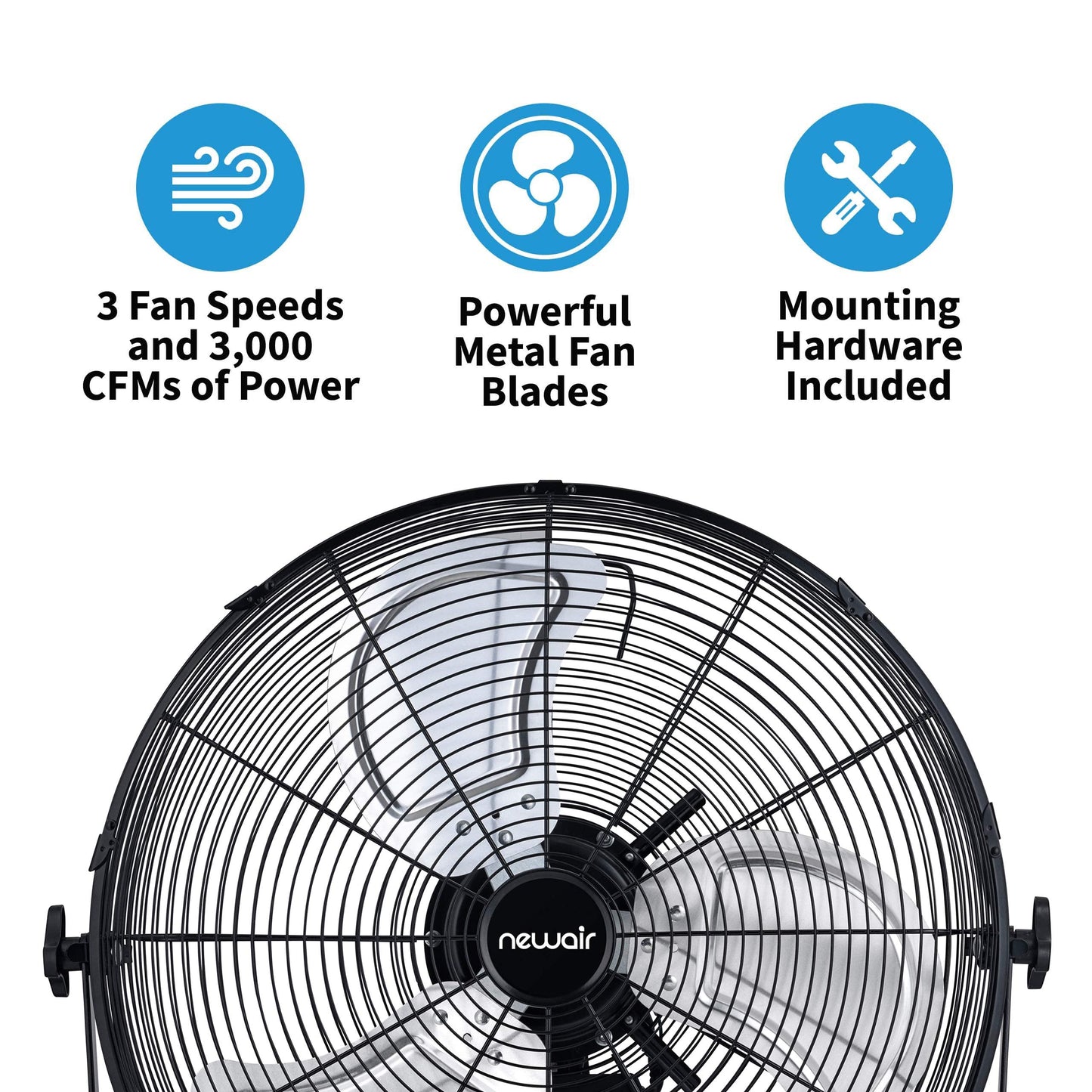 NewAir 18” High Velocity Wall Mounted Fan | Industrial Grade with 3,000 CFM Airflow, 3 Speeds and Heavy-Duty Metal Blades | Fan for Bedroom Garage, Gym & Home Use