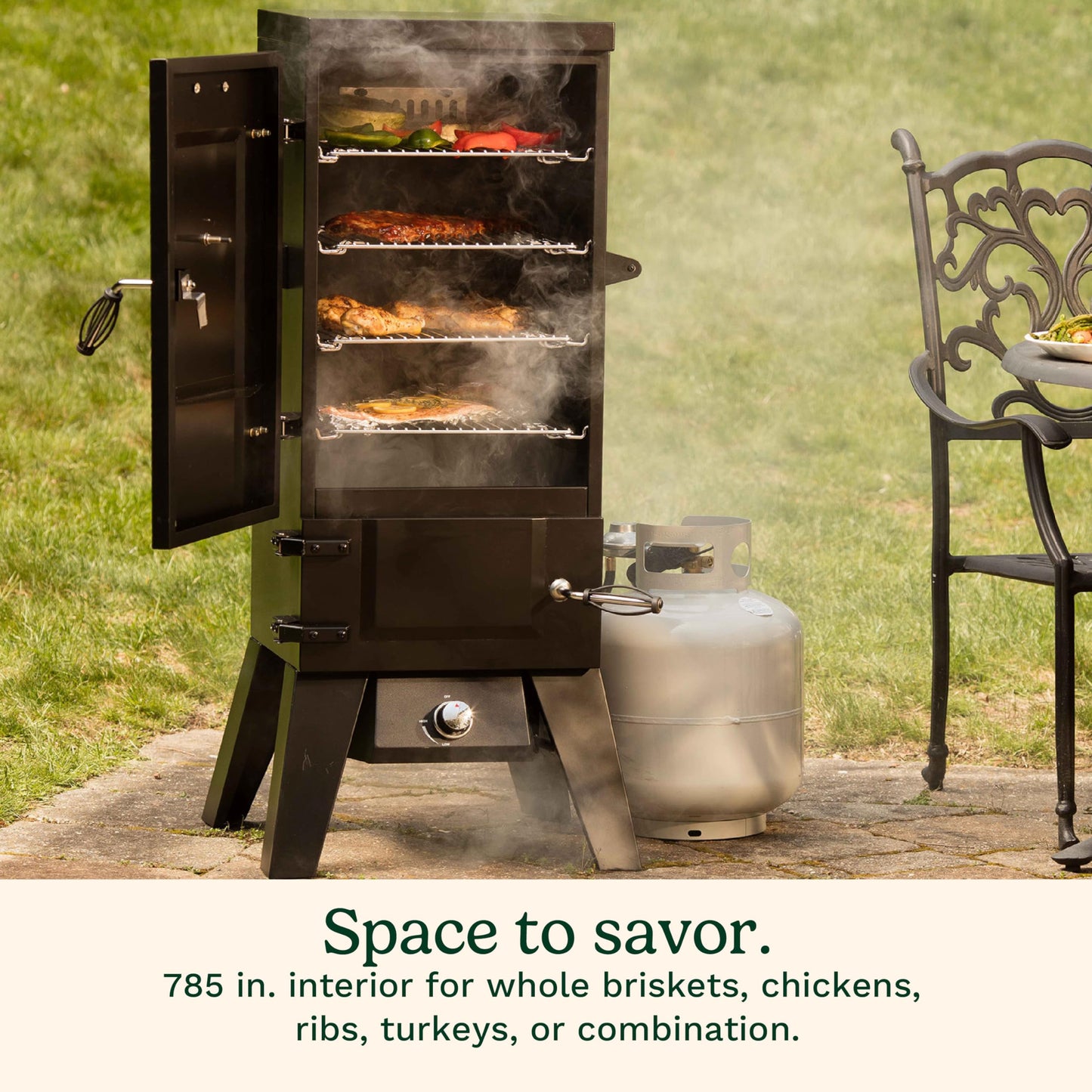Cuisinart 36” Vertical Propane Smoker, 4 Removable Racks, Spacious BBQ Smoker with Wood and Water Trays, 15,000 BTU Heat for Smoked Meat, Brisket, Jerky, Fish, Perfect for Tailgates, Backyard, Camping