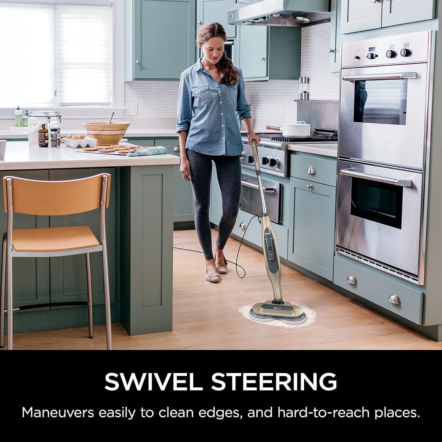 Shark S7001 Mop - 3 Steam Modes & LED Headlights for Hard Floors | 4 Washable Dirt Grip Pads, Gold