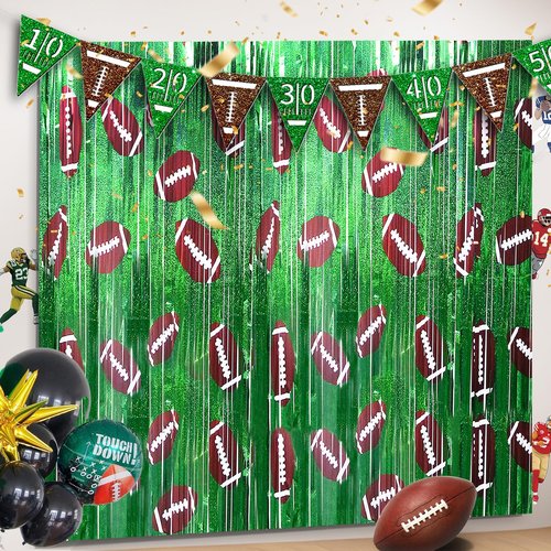 Football Party Decorations Photo Booth Prop, 2 Pcs 3.3x6.6 ft Foil Fringe Curtain Backdrop for Sports Party, Football Themed Decoration