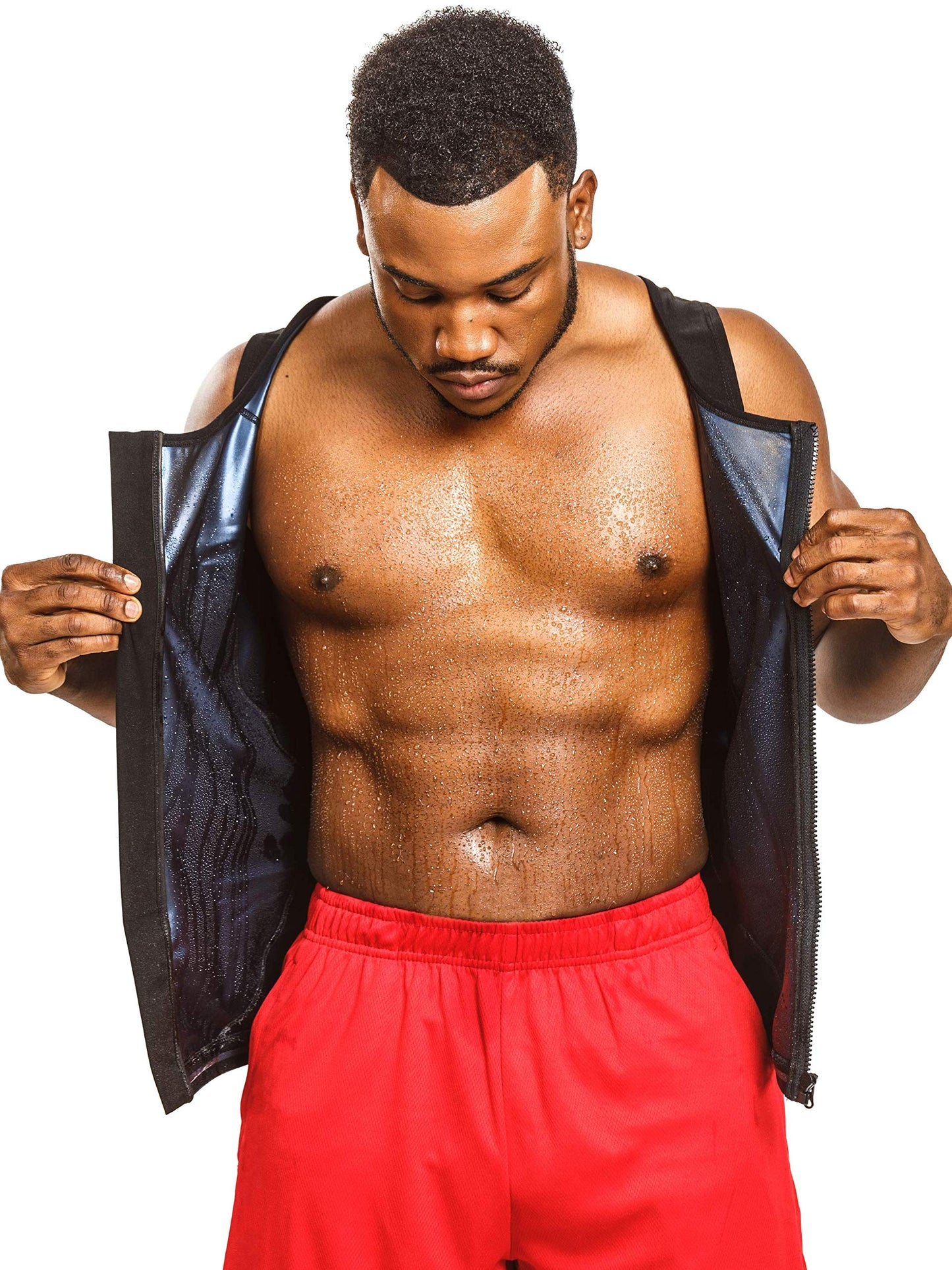 Sweat Shaper Men's Sauna Shirt Zip Tank for Gym, Exercise Sauna Suit (Black, 2XL-3XL)
