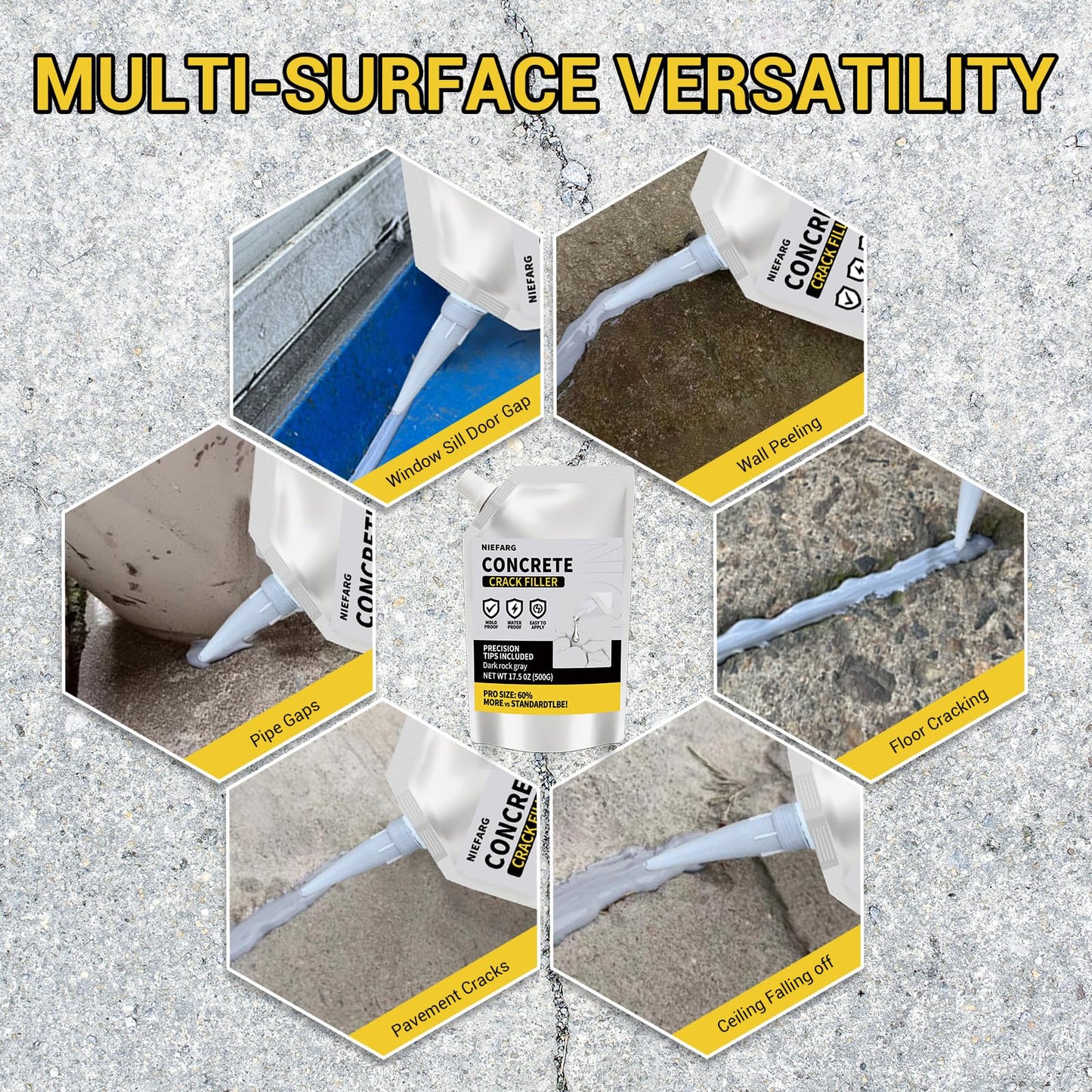 Concrete Crack Filler for Driveway, High Elasticity Cement Crack Filler, Self Leveling Quick Drying Sealing Adhesive for Outdoor, Patio, Waterproof (3.3 LB)