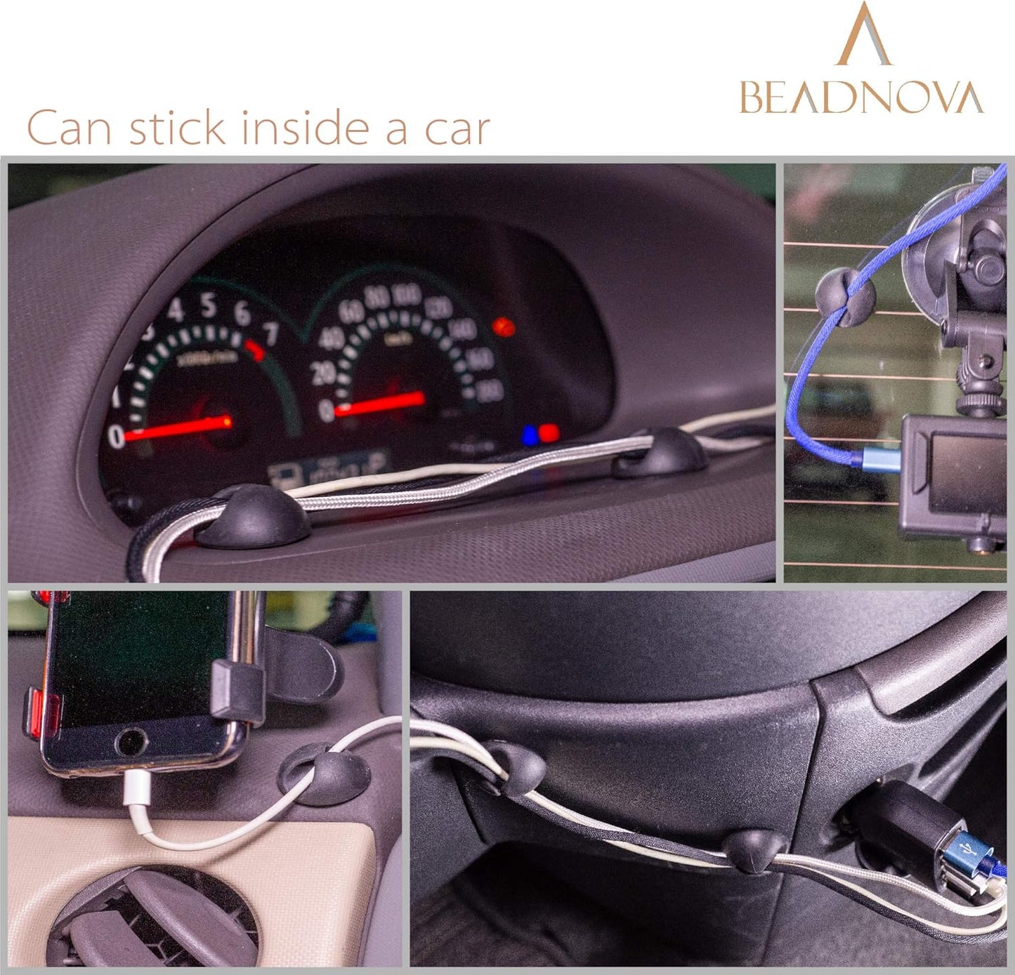 BEADNOVA 1 8 Cable Clips Cord Organizer Cable Management Wire Cord Holder Slots Adhesive Wire Holder for Car Charging