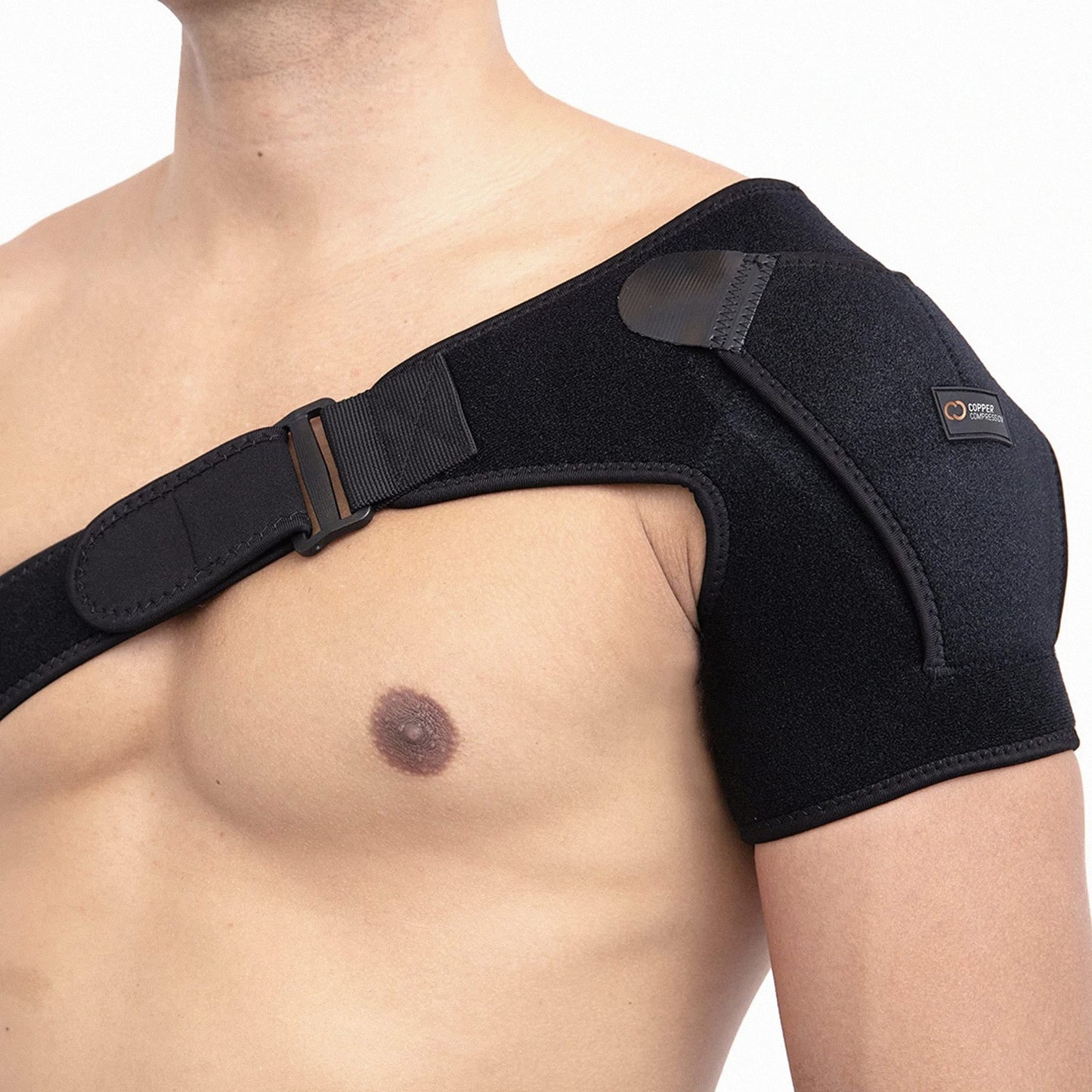 Copper Compression Recovery Shoulder Brace - Immobilizer for Torn Rotator Cuff, AC Joint Pain Relief, Dislocation, Arm Stability, Injuries, Tears - Adjustable Fits Men, Women - Black - S/M