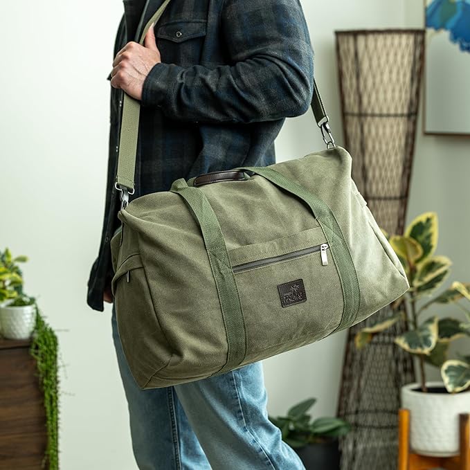 Canvas Duffle Bag ??Multipurpose Bag for Travel, Gym, Weekender, Carry On & More ??Durable, Spacious, Unisex Overnight Bag for Men & Women ??Perfect for Sports, and Everyday Use (Green)