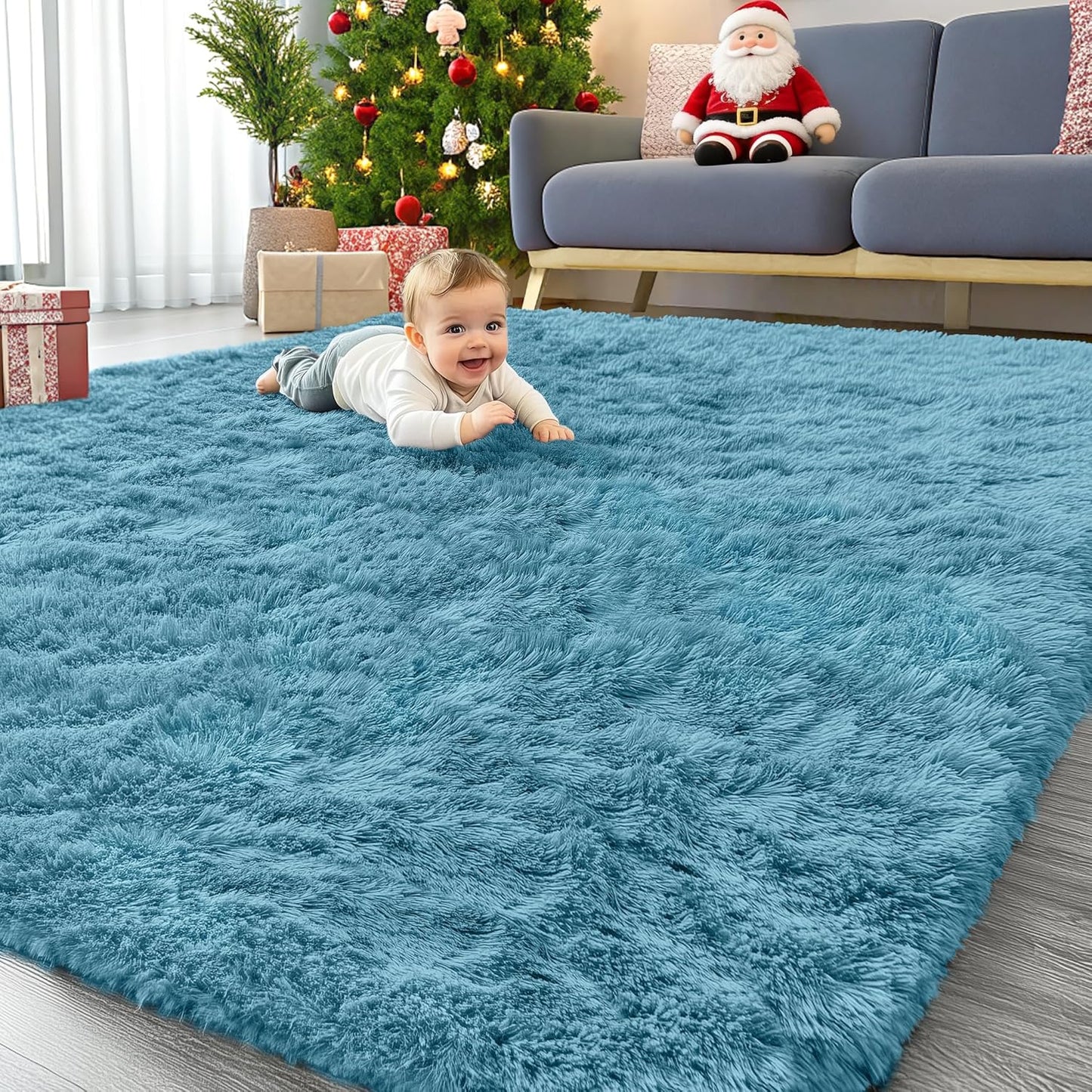 OLANLY 8x10 Large Area Rug - Soft Fluffy Shaggy Carpet for Living Room & Bedroom | Slate Blue