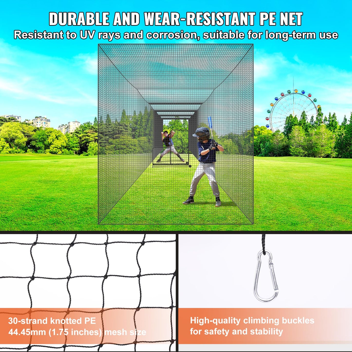VEVOR Baseball Batting Netting,70FT Professional Softball Baseball Batting Hitting Training Net, Practice Portable Pitching Cage Net with Door & Carry Bag, Heavy Duty Enclosed PE Netting(NET ONLY)