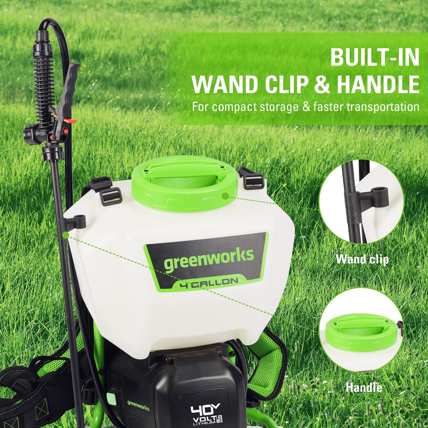 Greenworks 40V Cordless Backpack Sprayer (4 Gallon / 5 Tips / 25 FT Spray) For Weeding, Spraying, and Cleaning, Tool Only