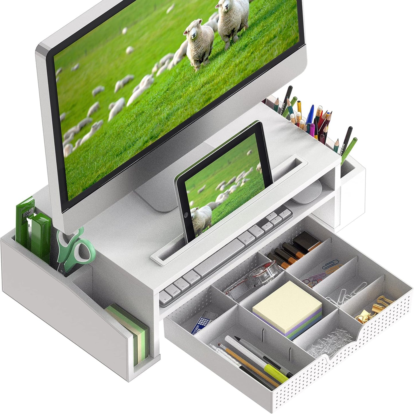 Simple Houseware Adjustable Monitor Stand Riser with Organizer Tray - White