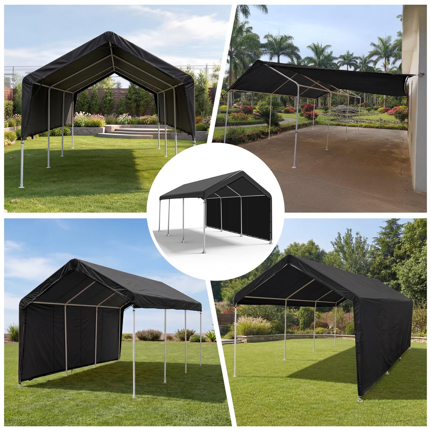 SIHAIAN 10 x 20 Ft Carport Replacement Canopy Cover with Sidewall(No Frame) Easy to Set up Carport Canopy, 500D Heavy-Duty Garage Top Tent Tarp Waterproof and UV Protected (Only Canopy Cover) Black