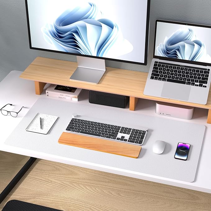 Aothia Large PU Leather Desk Pad Protector – Non-Slip Mouse Pad & Writing Mat for Office/Home, Waterproof, Easy to Clean (36" x 17", Pale Lavender White)