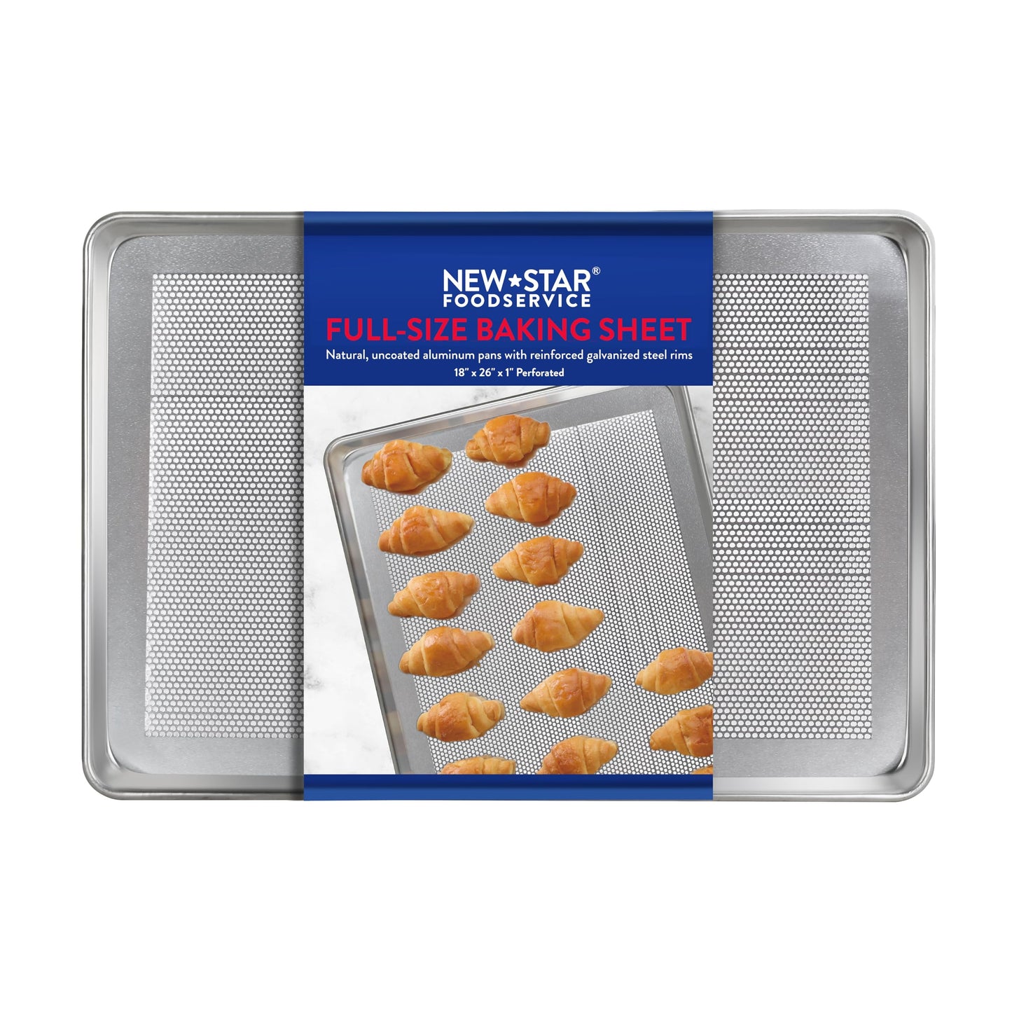 New Star Foodservice Commercial-Grade 18-Gauge Aluminum Sheet Pan/Bun Pan, Full Size, 18 L x 26 W x 1 H