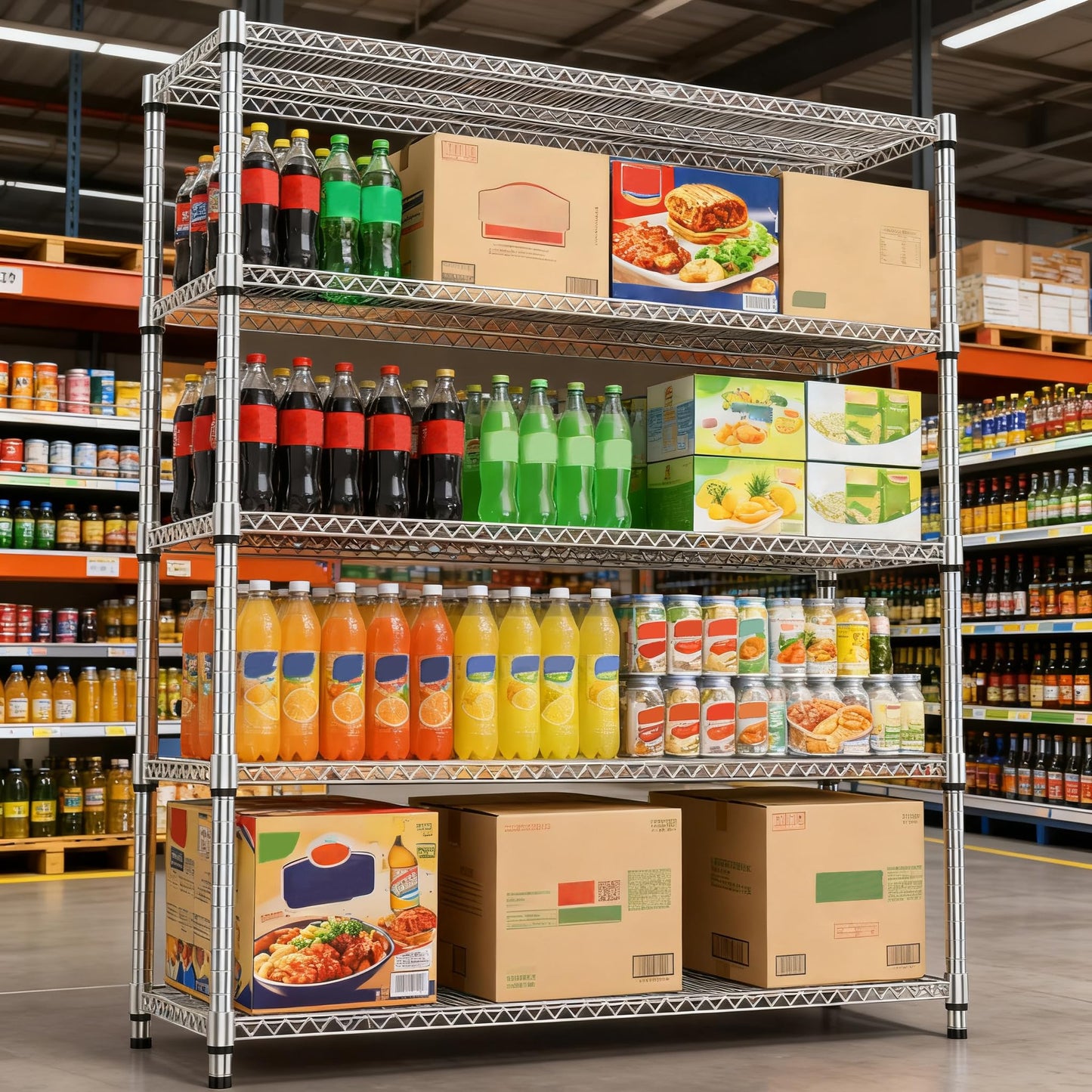 M MZG 5 Tiers Shelf 3300 lbs Steel Storage Shelving Utility Shelving Unit Steel Organizer Wire Rack for Home,Kitchen,Office,Garage Chrome 17.7" D x 47.2" W x 70.3" H