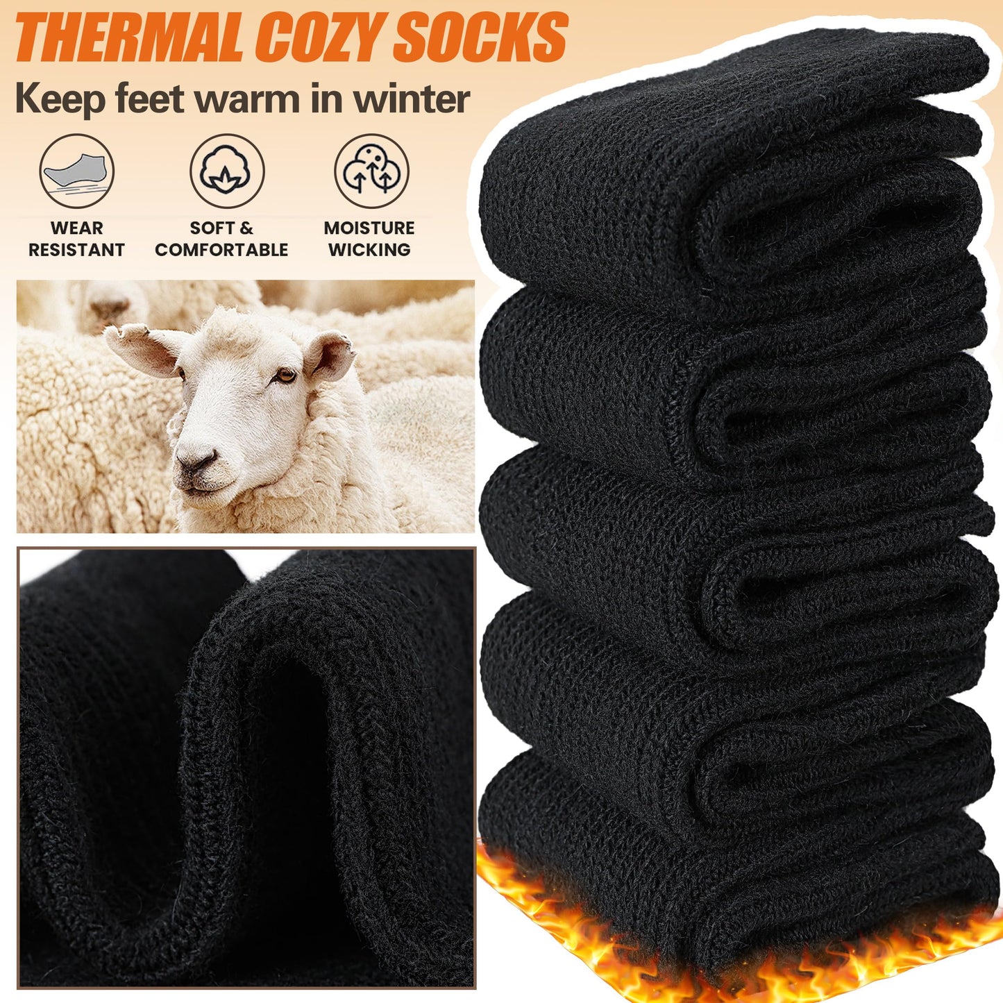 SAVALOS Women Black Merino Wool Slouchy Boot Socks Warm Winter Thermal Slouch Scrunch Cozy Knit Comfy Hiking Work Gifts Socks 5 Pairs Stocking Stuffers(Black,Medium)