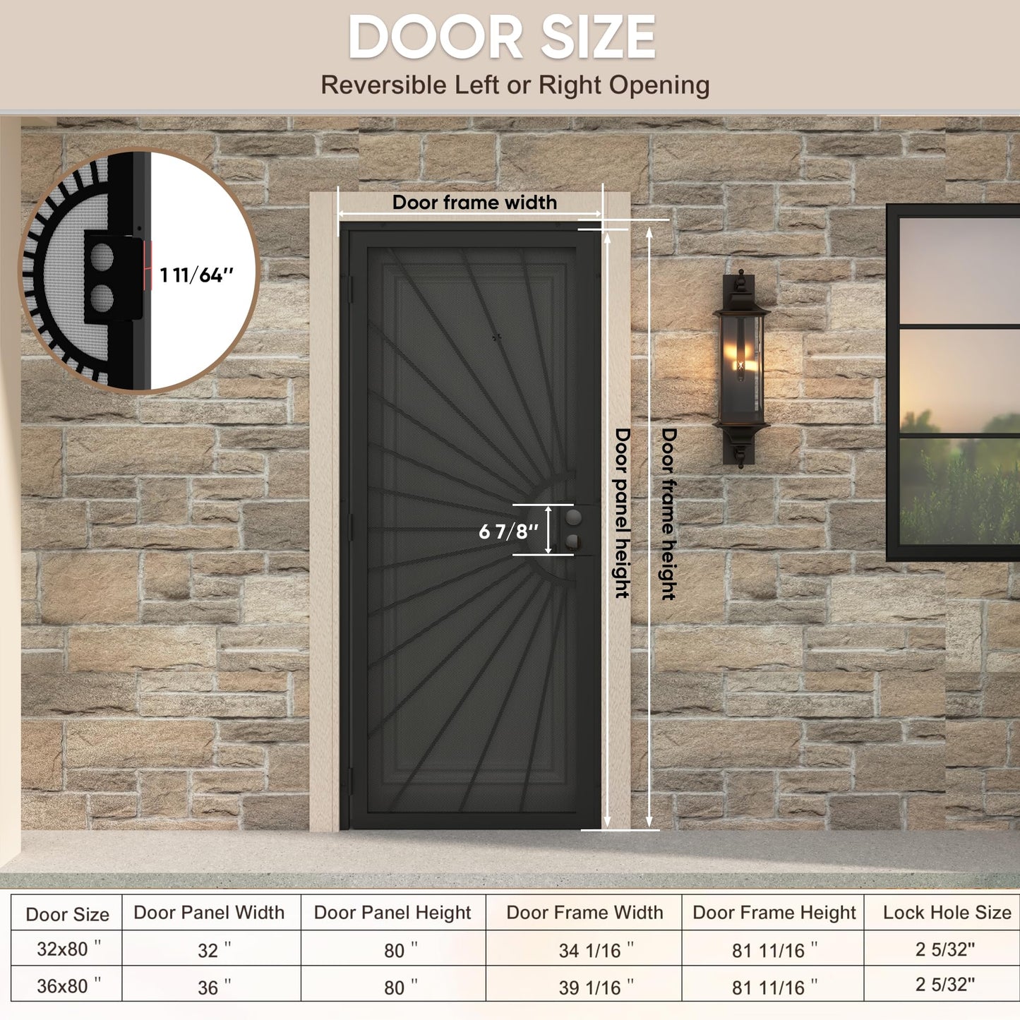 JUBEST 32 in. x 80 in. Security Door, Exterior Front Entry Door, Outswing Steel Security Door with Perforated Metal Screen, Powder Coated Black, Lock Not Include