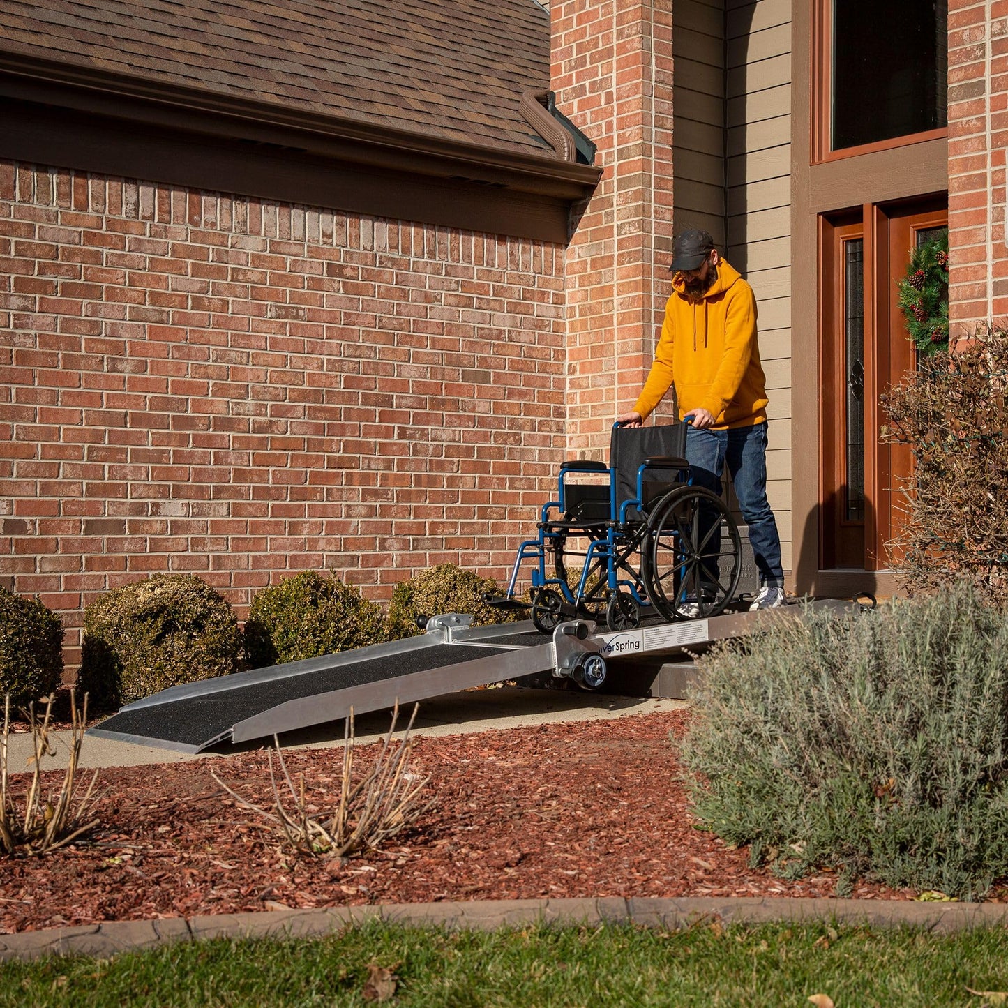 12' Portable Wheelchair Ramp, 800 lb Cap, for Home Straps, Silver Spring