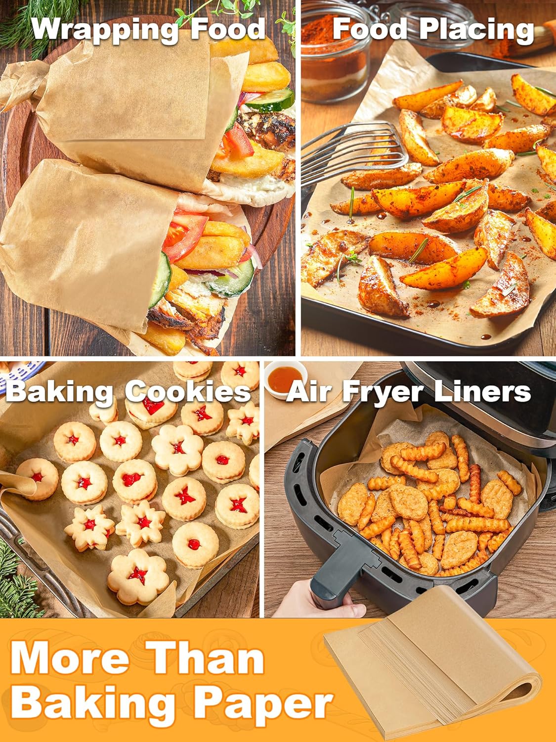 SMARTAKE Parchment Paper Baking Sheets - 200 Pcs Non-Stick Precut, 10x15 Inches for Baking & Grilling
