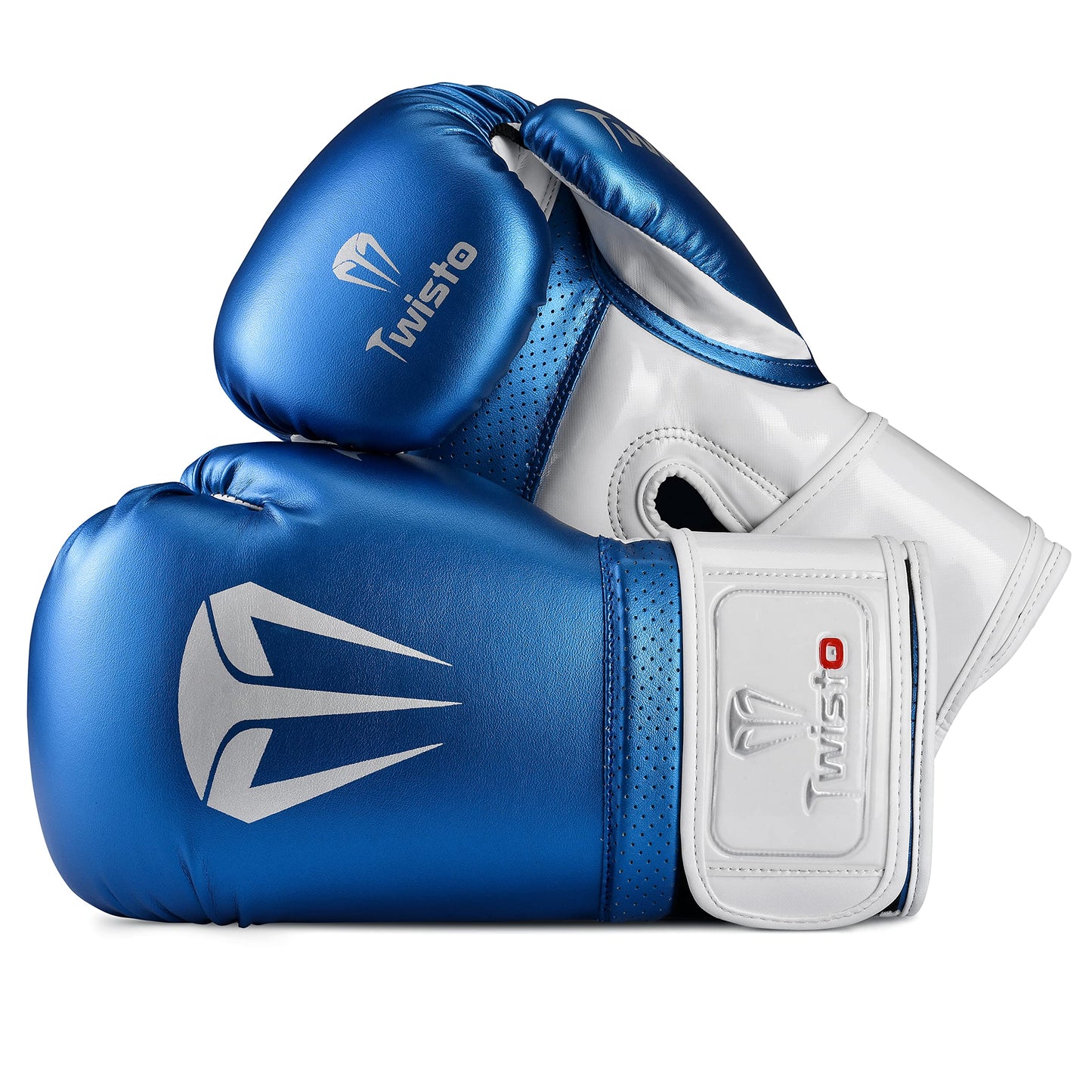Twisto Boxing Gloves - Pro Training & Sparring, Maya Hide Leather, Muay Thai, MMA, Kickboxing, Men, Women, Adults, Heavy Punching Bag, Focus Mitts, Pads, Gym Workout (Metallic Blue, 16 oz)