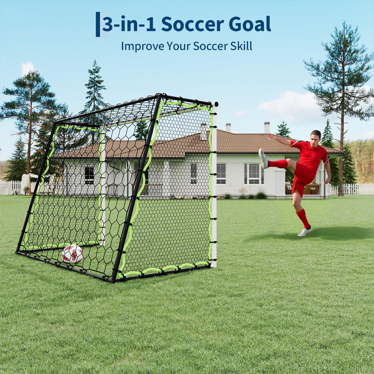5-in-1 Soccer Rebounder Net, 7x5Ft OR 12x6Ft Soccer Goal Training, Large Ultra-Responsive Football Net for Powerful, High Low Passing, Ball Control Practice