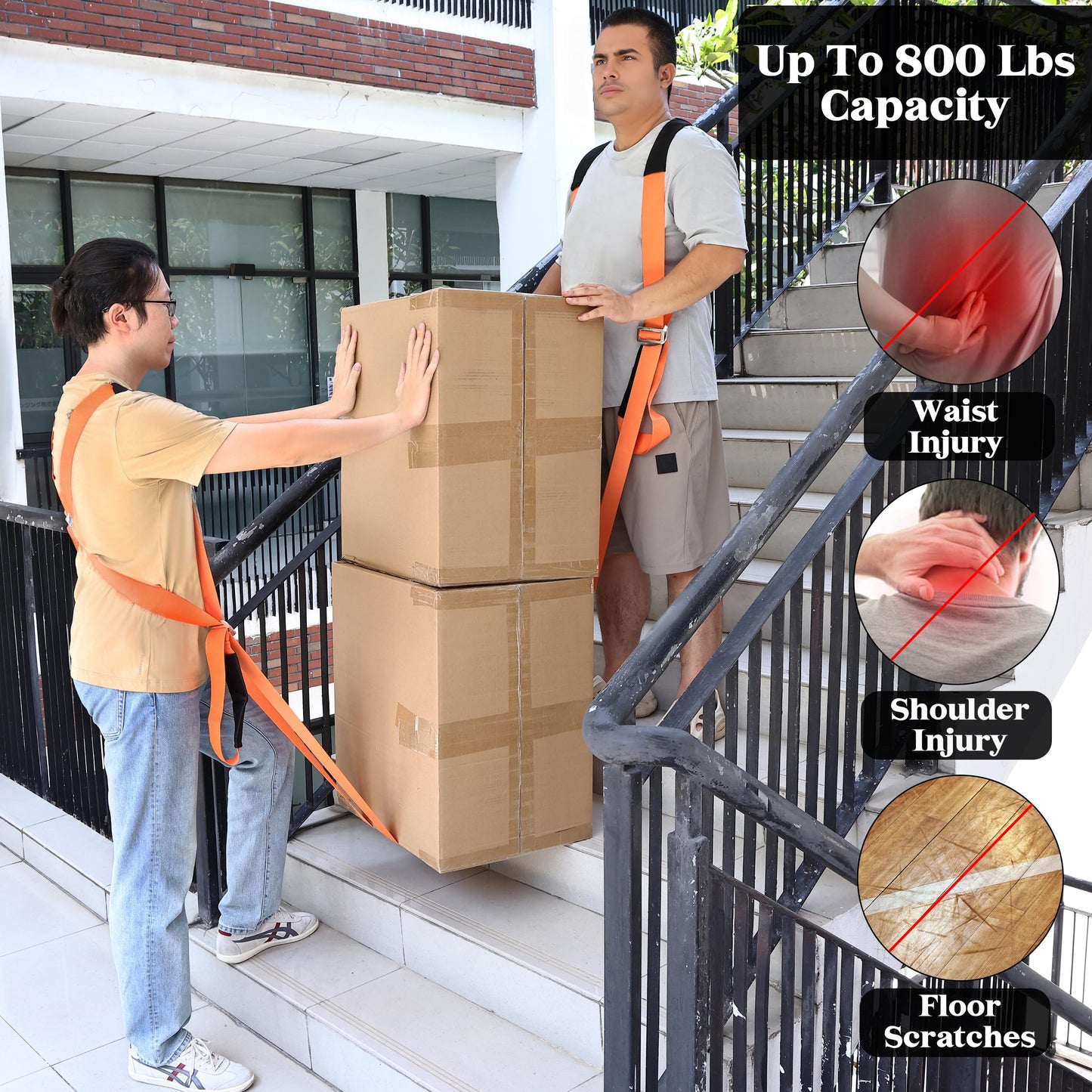 DEYACE Moving Straps 2-Person Lifting Straps for Moving Furniture, Appliances, Mattresses or Any Item up to 800 lbs Orange