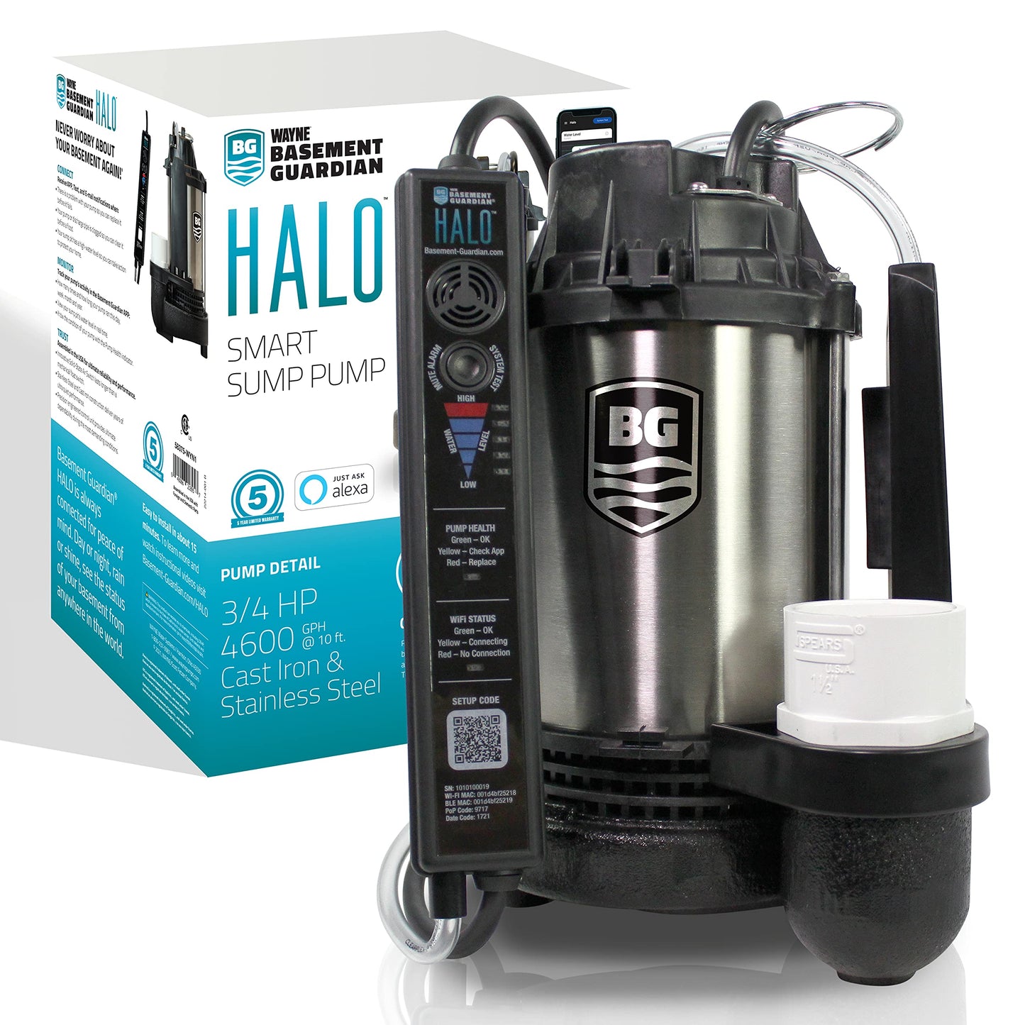 WAYNE - 3/4 HP Basement Guardian HALO - Up to 5,490 Gallons Per Hour - Digitally Connected Sump Pump Black