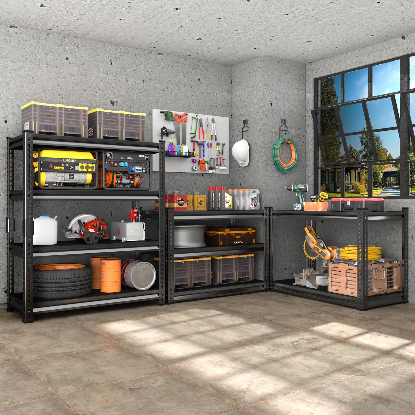 Rufokisa 40" W Garage Shelving Heavy Duty，1800LBS Loads Metal Shelving Units and Storage,4-Tier Garage Storage Shelves Heavy Duty, Industrial Utility Shelves,40”W x 16”D x 72”H(Black)