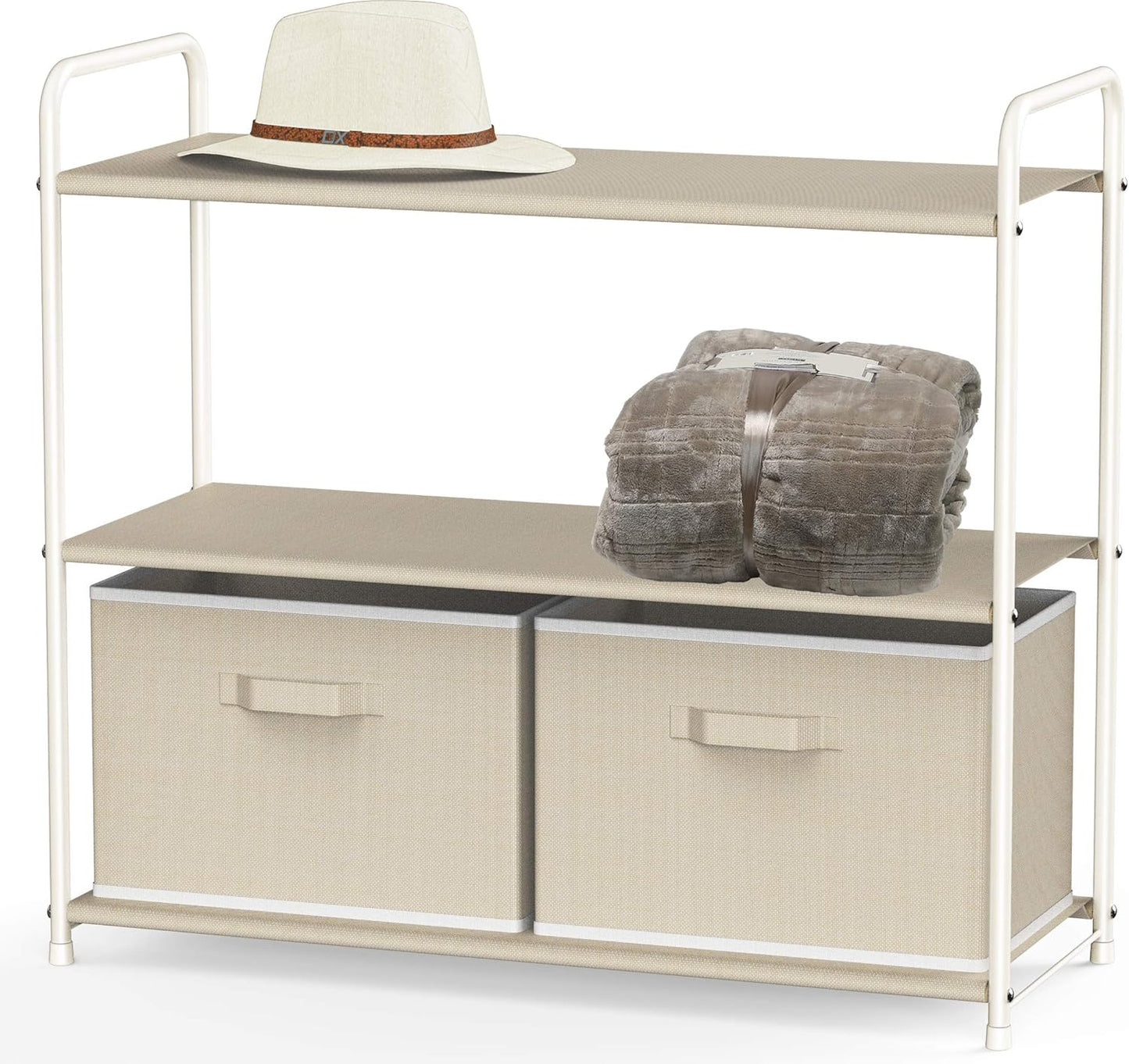 Simple Houseware 3-Tier Closet Storage Organizer - Beige with 2 Convenient Drawers