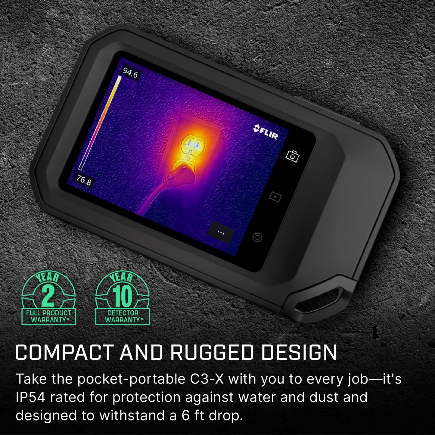 FLIR C3-X Compact Thermal Imaging Camera with WiFi, High Resolution Infrared Imager for Inspection, Electrical, Mechanical, Building, and HVAC Applications