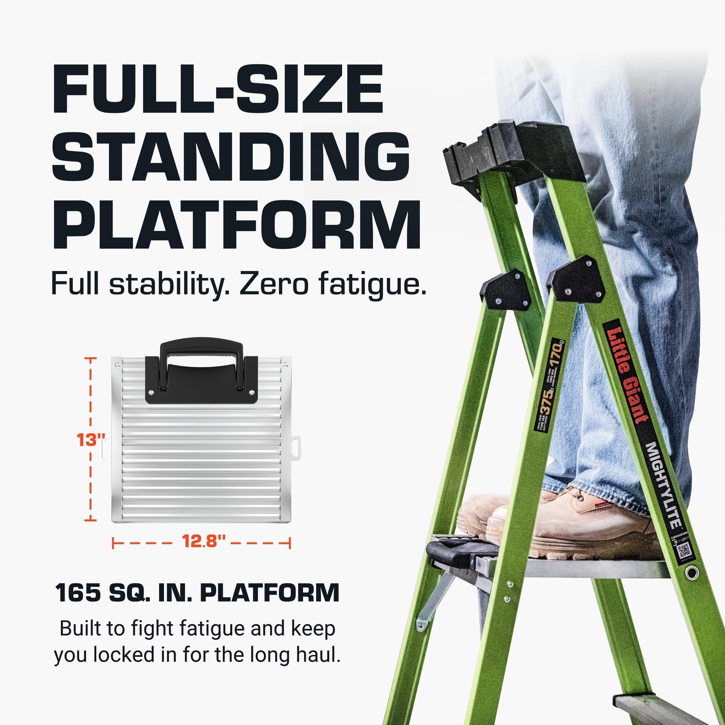 Little Giant Ladders, MightyLite 2.0, 5' Stepladder with Ground Cue, Fiberglass, Type IAA, 375 lbs Weight Rating, (15405-001), Hi-viz Green