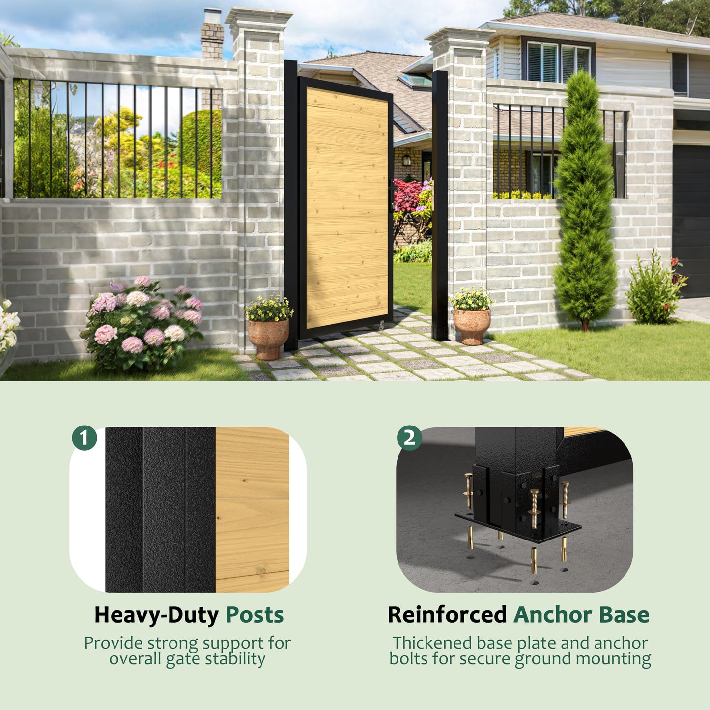 BlueWish 6 x 3 FT Cedar Wood Fence Gate Kit, Board-on-Board Privacy Fence Gate, Aluminum Frame with Security Lock System, Outdoor Garden Yard Complete Gate Kit for Backyard, Pool, Natural
