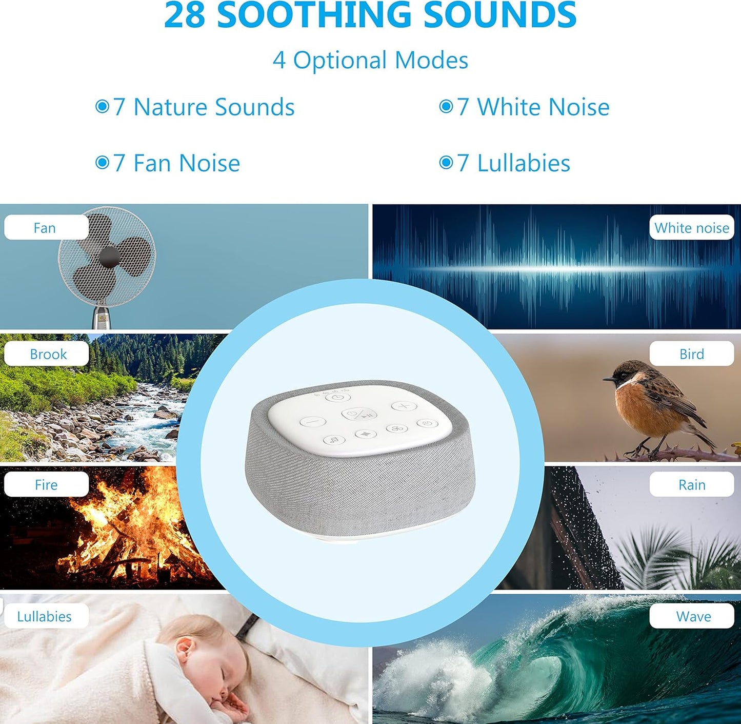 Skiennix Rechargeable White Noise Machine - 28 Soothing Sounds for Sleep | Portable & Timer Function
