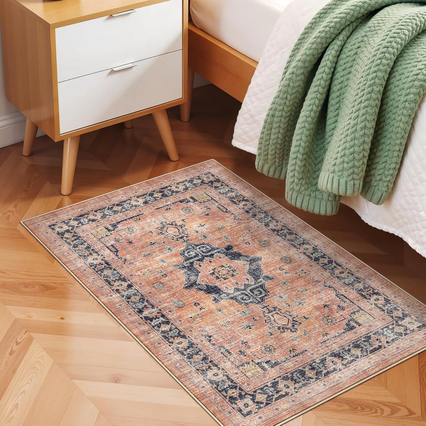 Skiennix Washable 2x3 Small Area Rug - Vintage Soft Non-Slip Carpet for Bedroom & Living Room (2x3, Orange)