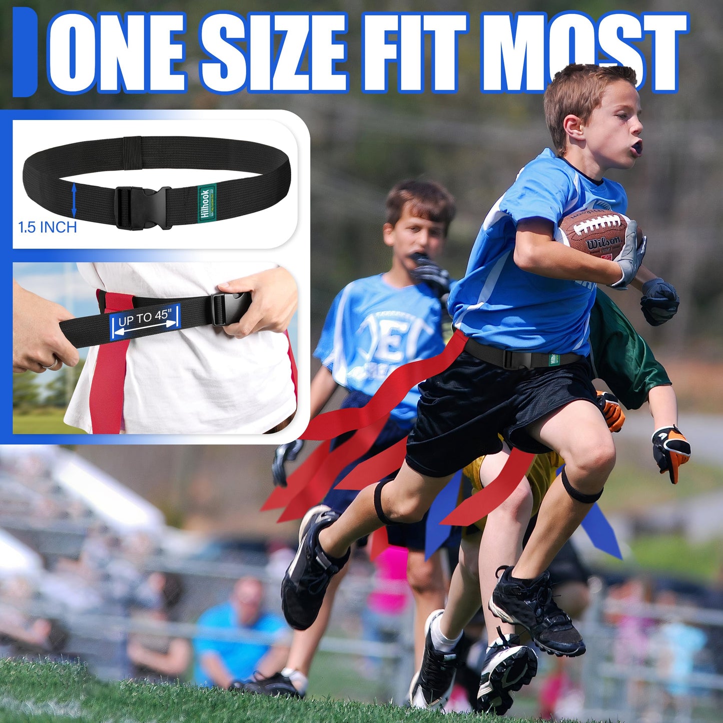 Hilhook Flag Football Belts, 14 Player Flag Football Set with 42 Flags for Kids Youth and Adults Training Equipment