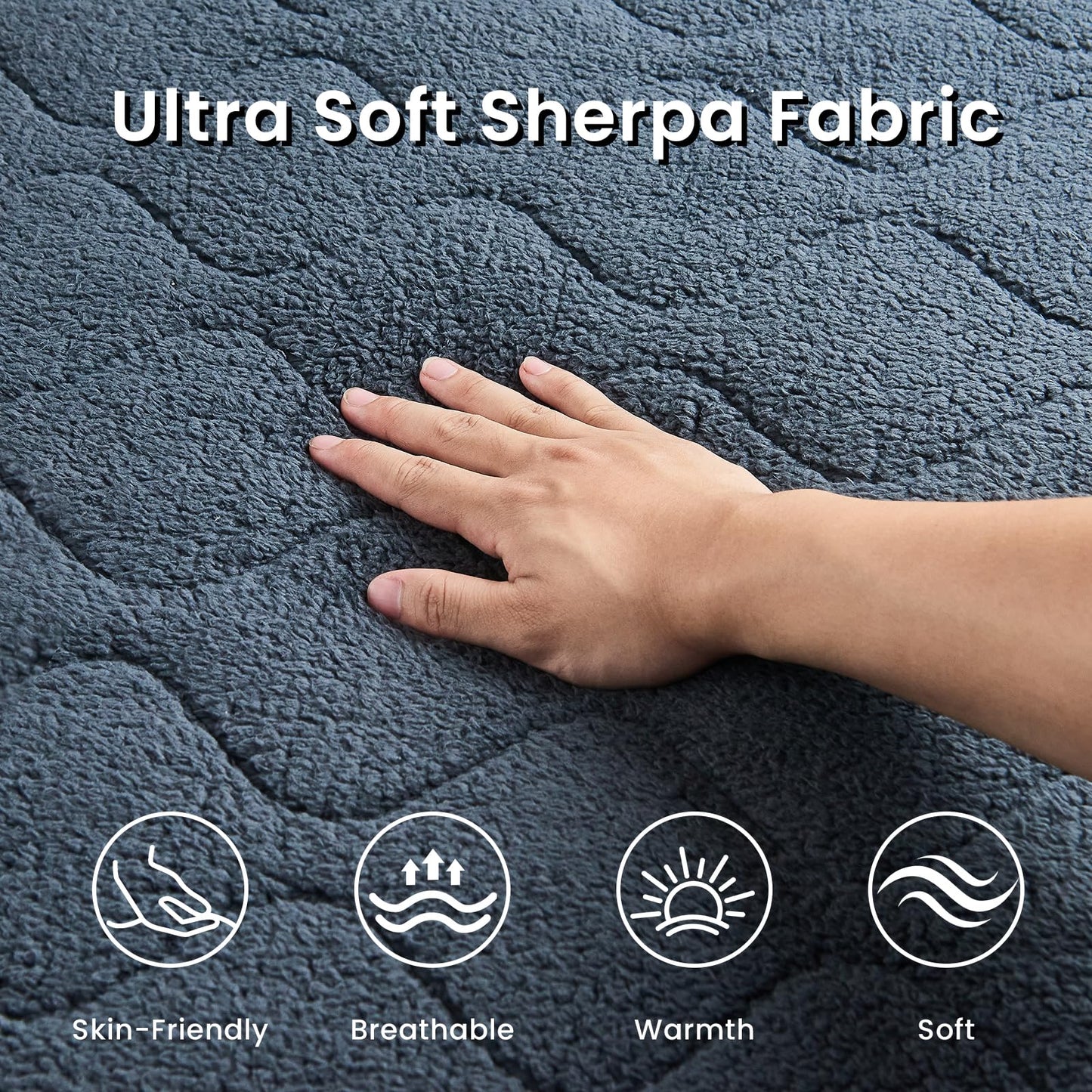 Easthome Twin Size Heated Mattress Pad Sherpa Electric Mattress Pads Electric Bed Warmer Fit up to 21" with 6 Heat Settings 10 Hours Auto Shut Off, Dark Gray