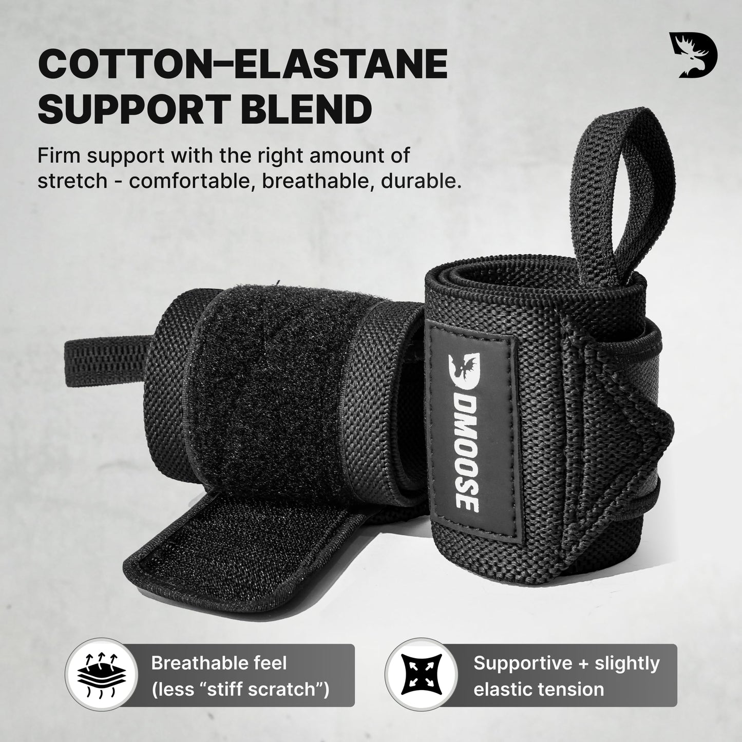 DMoose Wrist Straps for Weightlifting 12 and 18 Inches Thumb Loops with Wrist Support for Workouts Powerlifting Wrist Straps for Weight Lifting Men and Women Black II