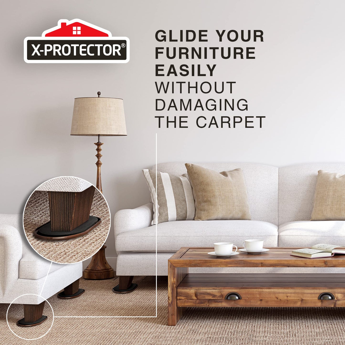 X-Protector Furniture Sliders for Carpet - 4 PCS 6" x 3 1/2" - The Best Heavy-Duty Moving Pads - Sliders for Furniture. Move Your Furniture Easily with Reusable Furniture Moving Sliders for Carpets!