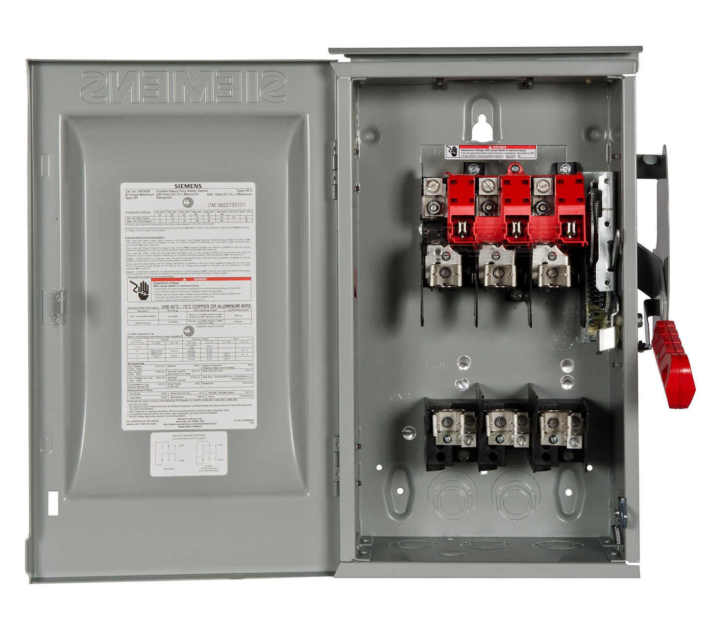 Siemens HF362R 60-Amp 3 Pole 600-volt 3 Wire Fused Heavy Duty Safety Switches